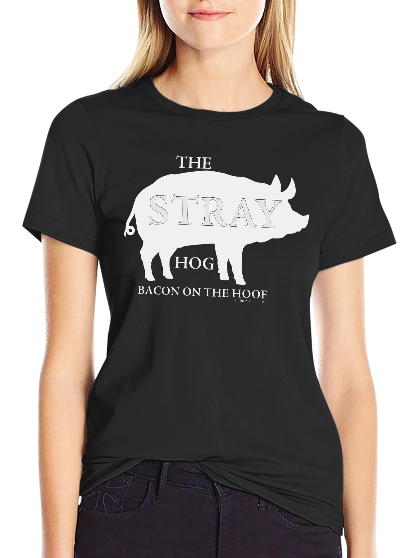 Black The Stray Hog T-Shirt - Bacon on the Hoof Tee view 2