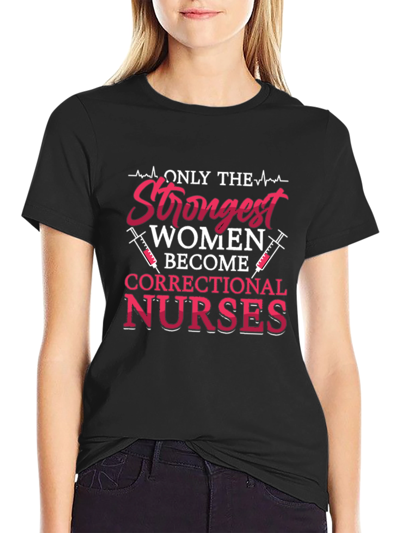 Black Strongest Women Correctional Nurses T-Shirt view 2