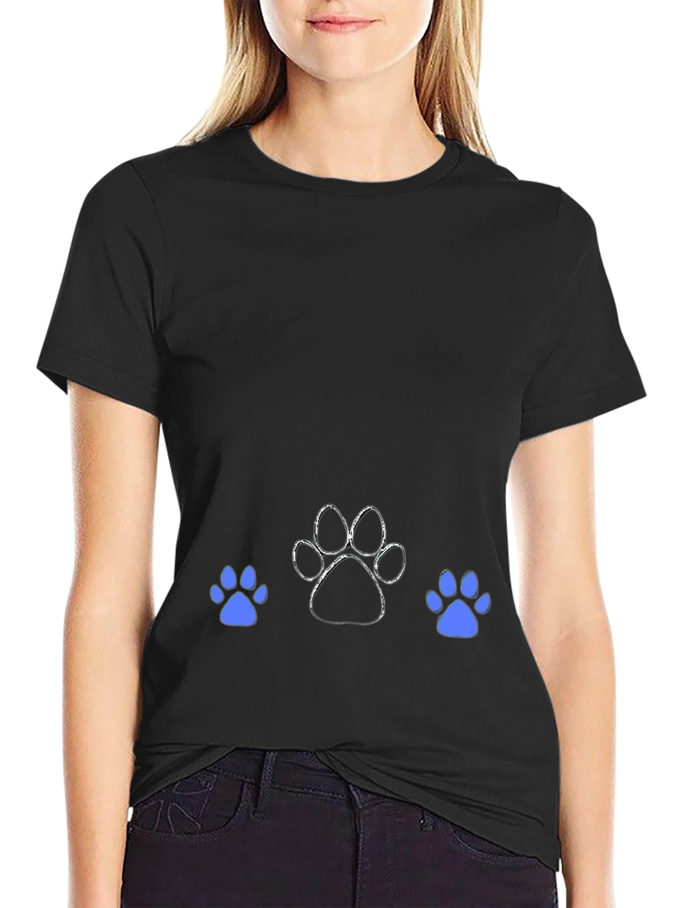 Black Dog Paw Print Graphic T-Shirt view 2