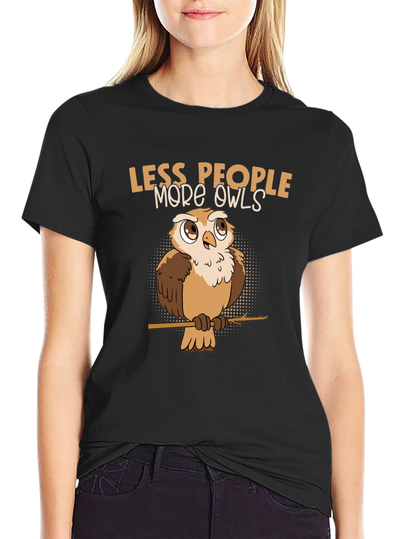 Black Less People More Owls Graphic Tee view 2