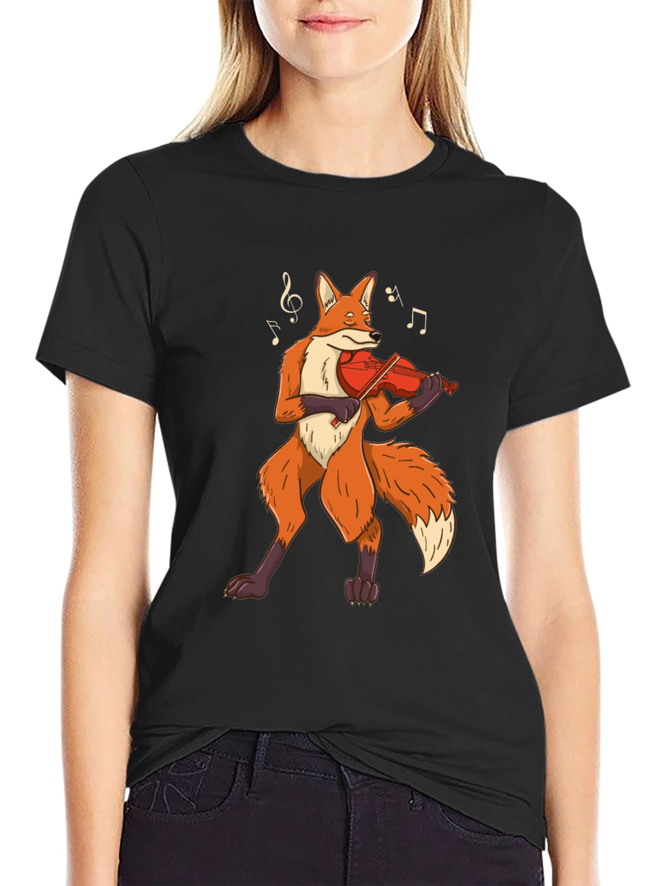 Black Fox Violinist Graphic Tee - Musical Animal Shirt view 2