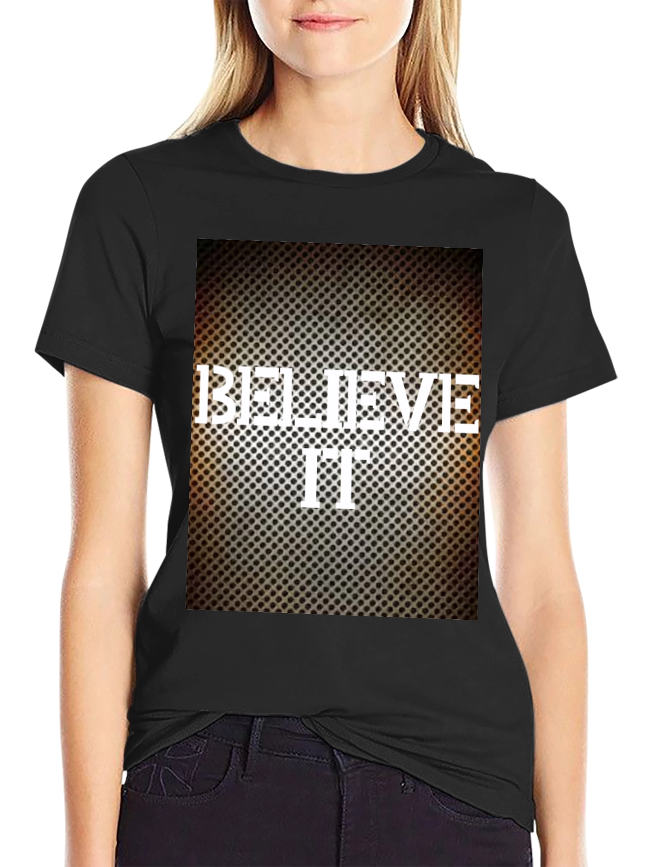 Black Believe It Graphic Print Black T-Shirt view 2