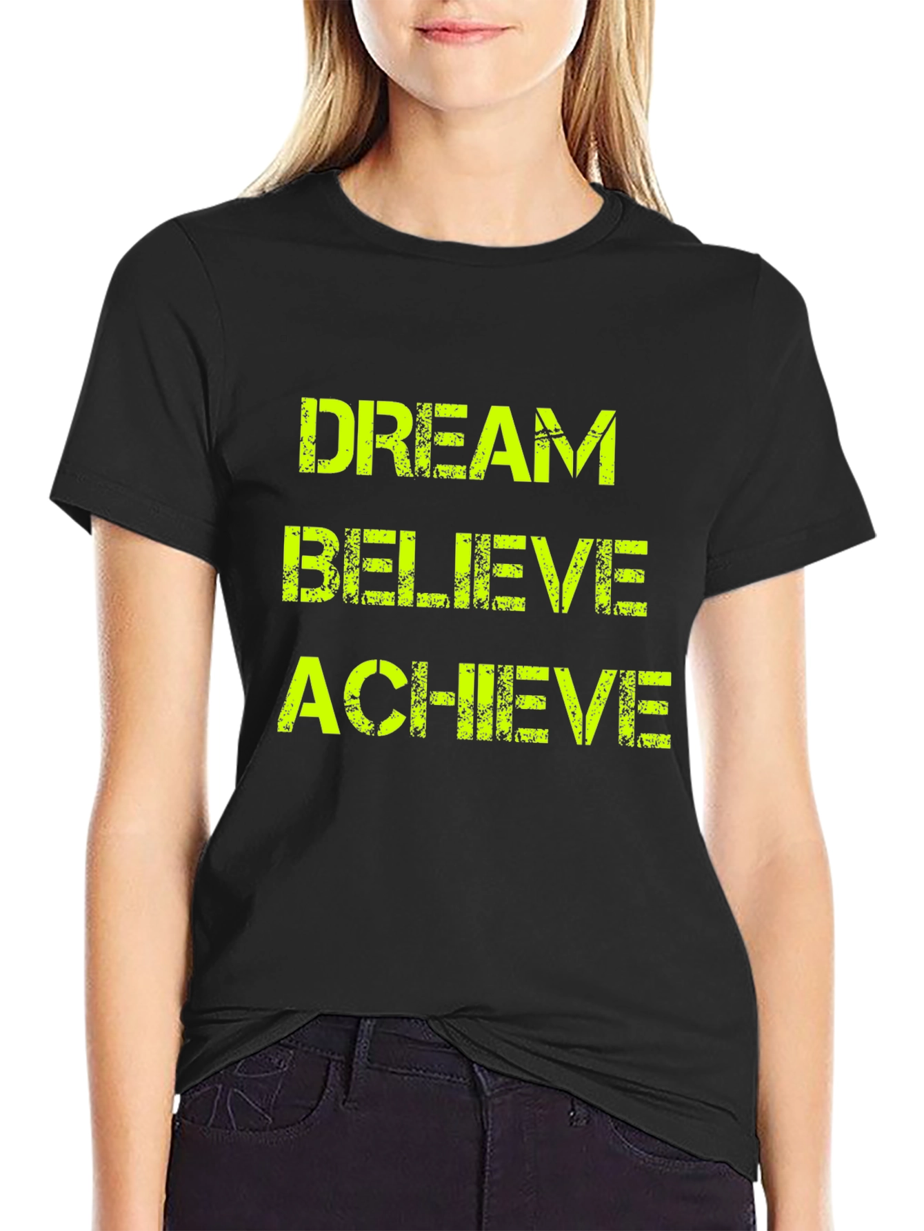 Black Dream Believe Achieve Graphic Tee - Black view 2