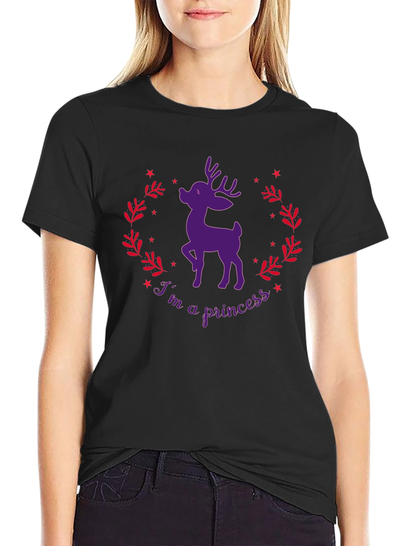 Black I'm a Princess Deer Graphic T-Shirt view 2