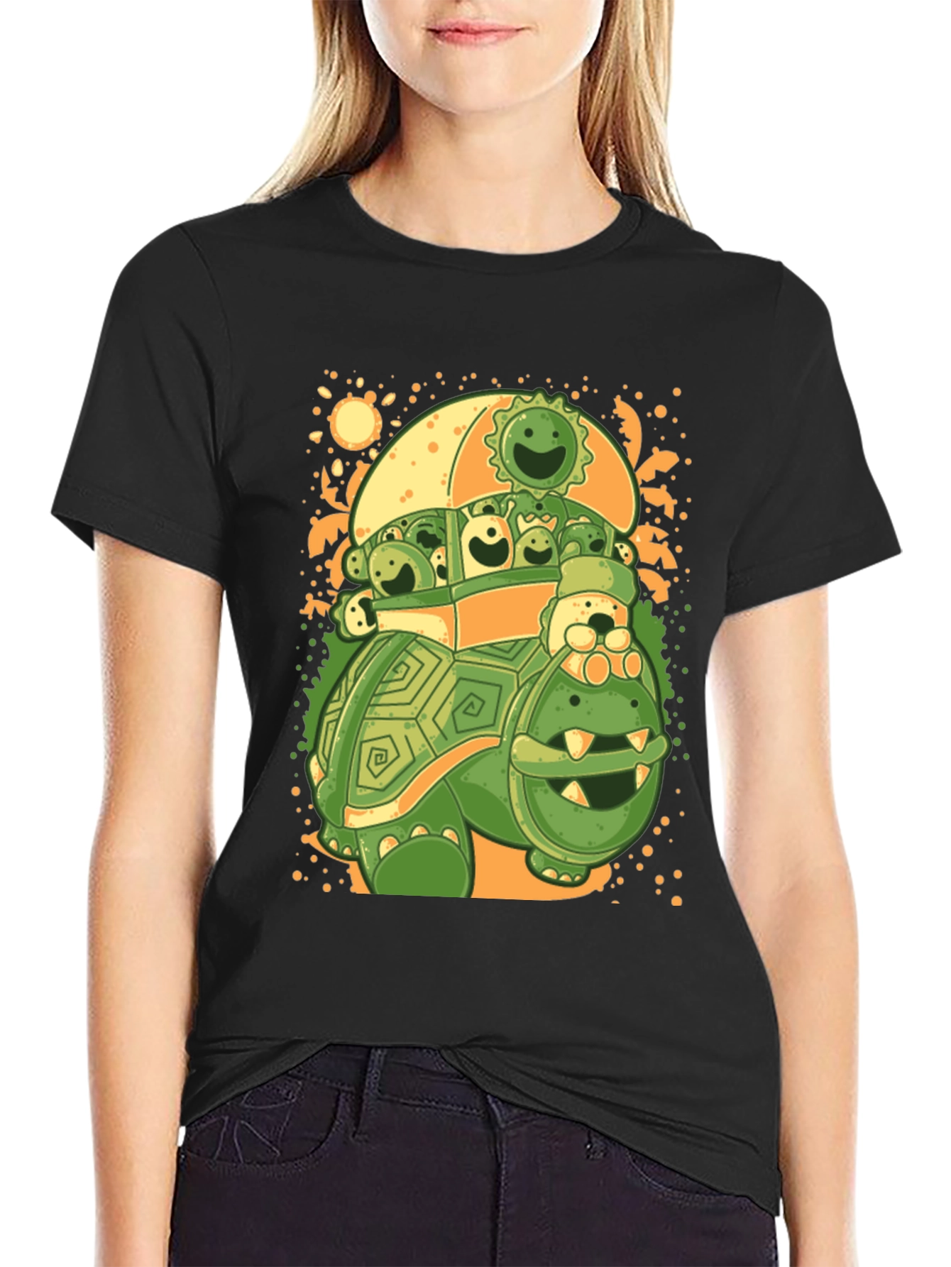 Black Turtle with Friends Graphic T-Shirt view 2