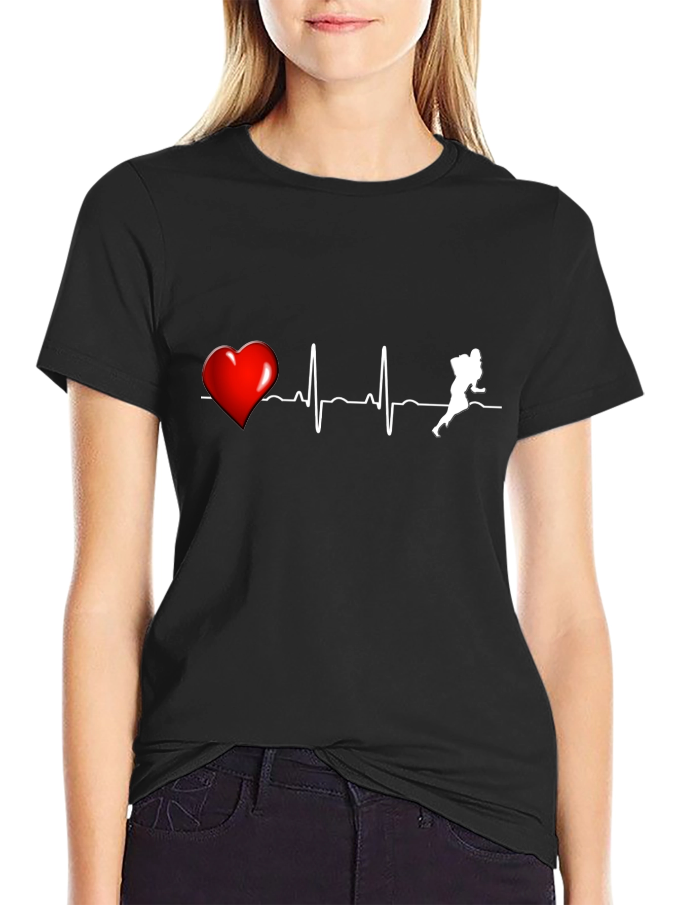 Black Football Heartbeat T-Shirt view 2