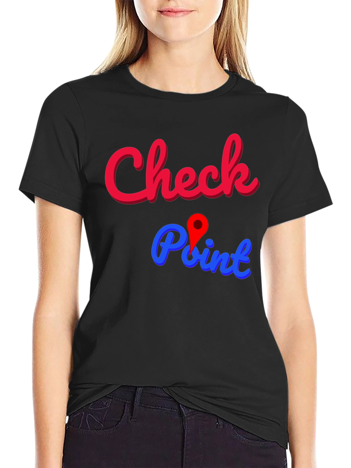 Black Check Point Graphic Tee - Stylish Cotton Blend view 2
