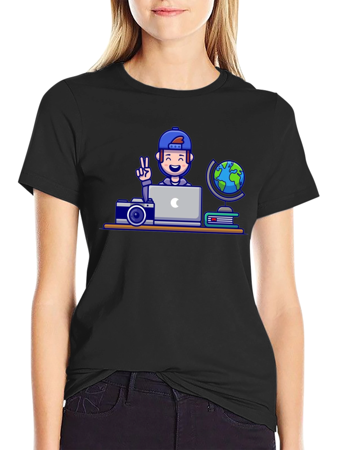 Cartoon Traveler Graphic T-Shirt - 2