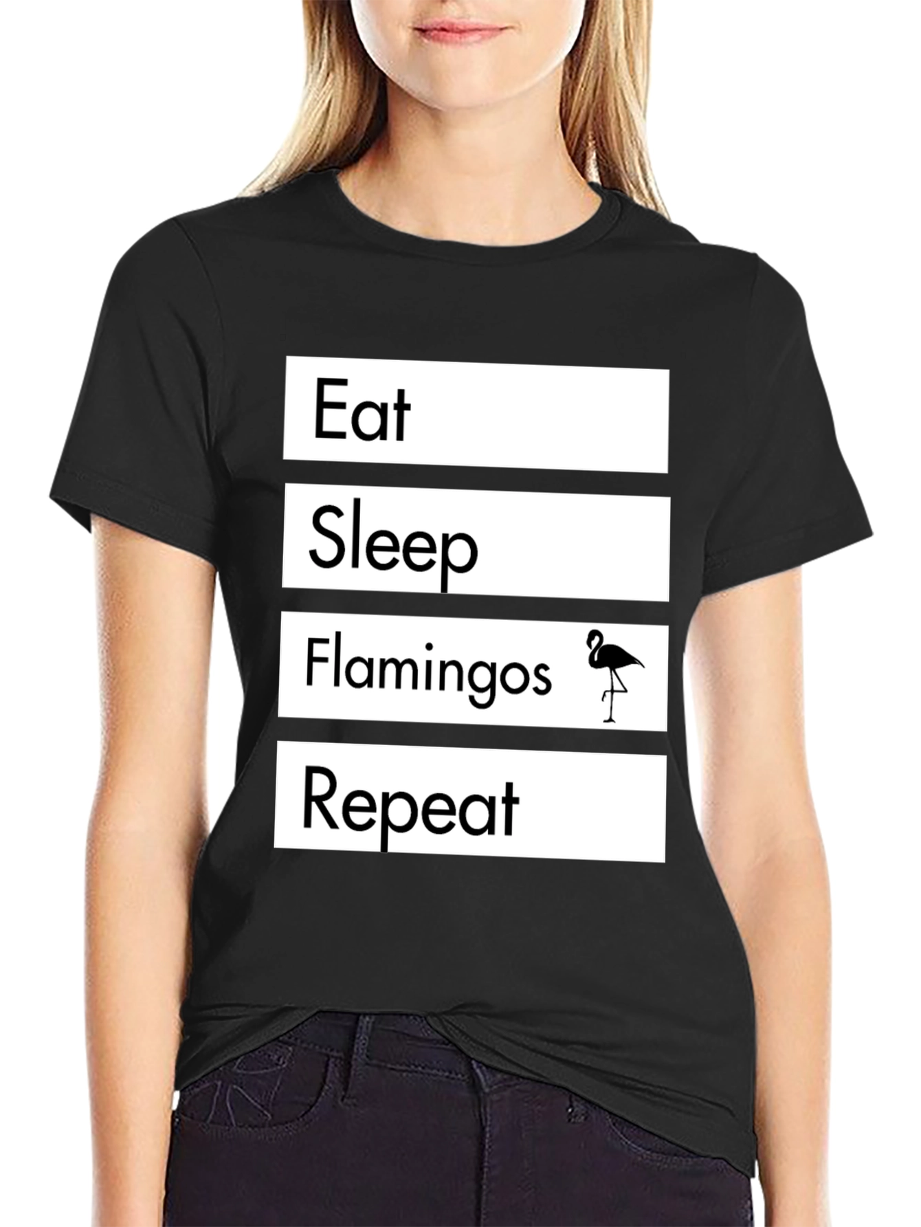 Black Eat Sleep Flamingos Repeat T-Shirt view 2