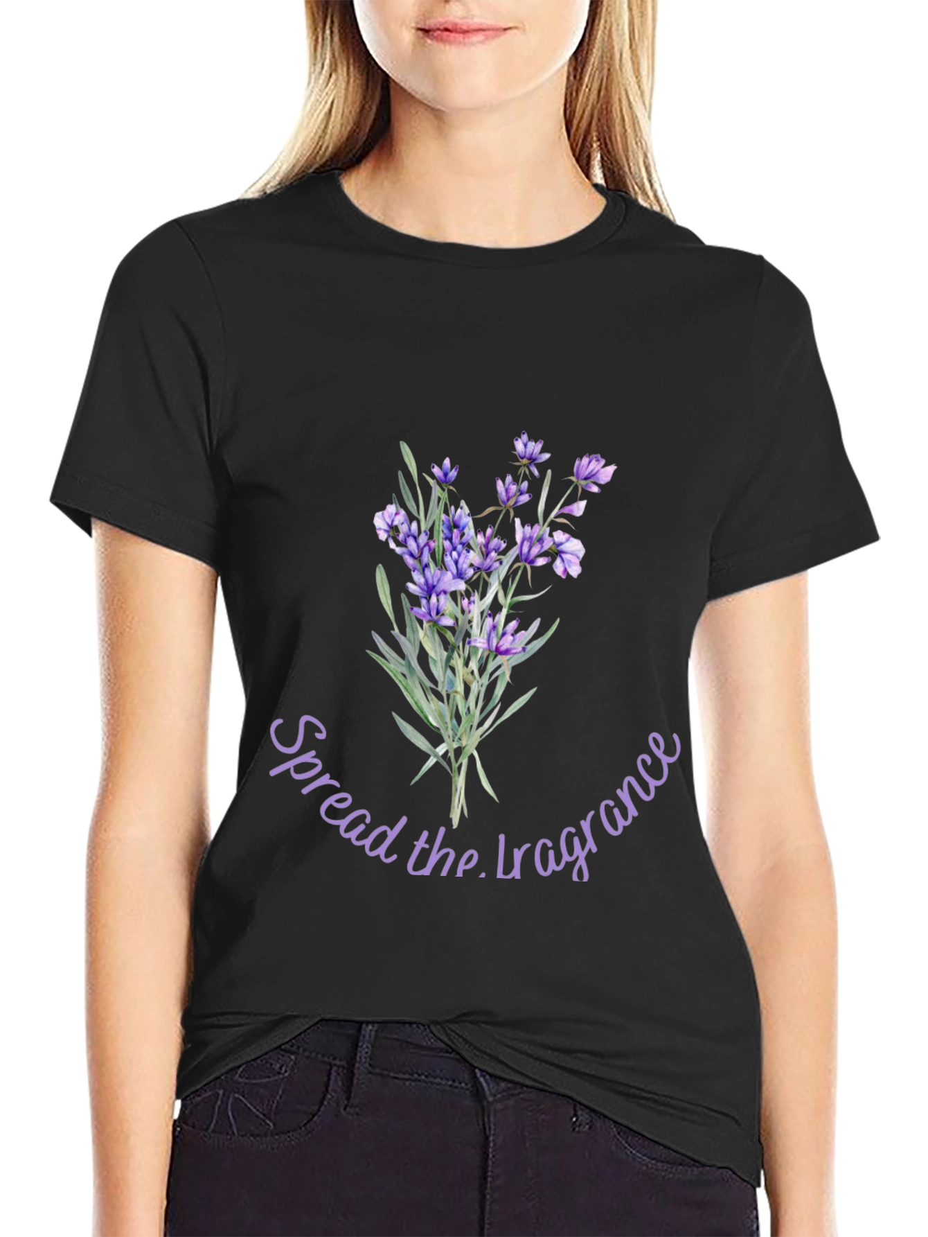 Black Floral Lavender 'Spread the Fragrance' Graphic T-Shirt view 2
