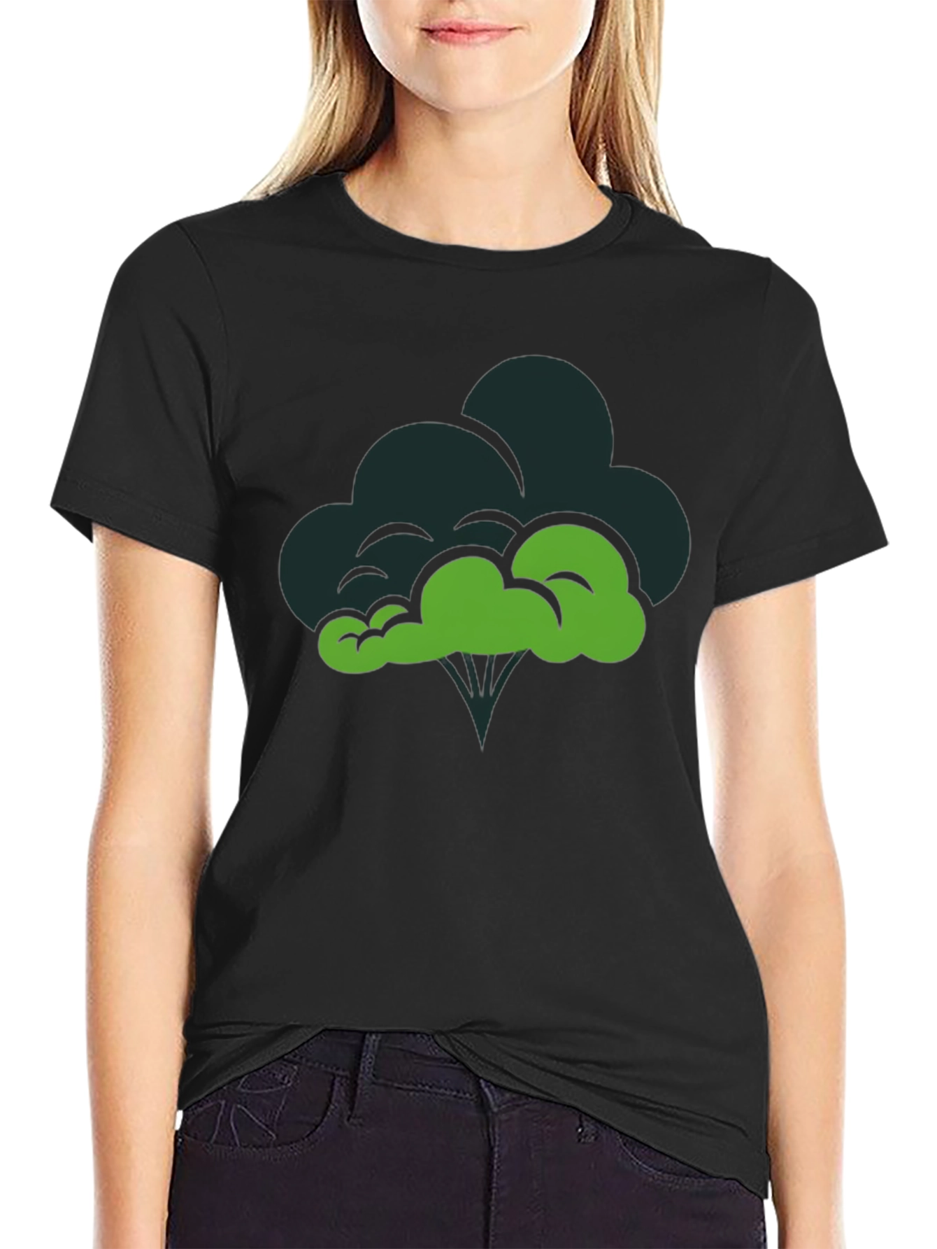 Black Broccoli Graphic Tee - Funny Veggie T-Shirt view 2