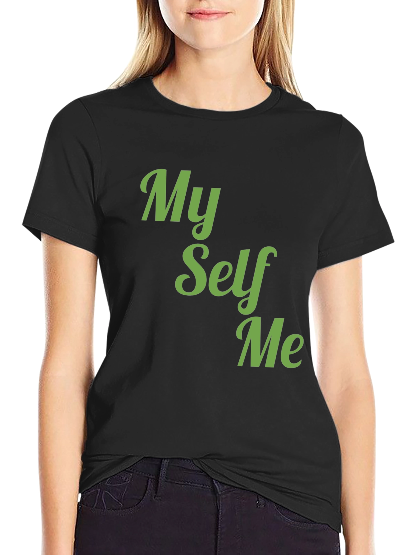 Black My Self Me Graphic Tee - Soft Cotton Blend T-Shirt view 2
