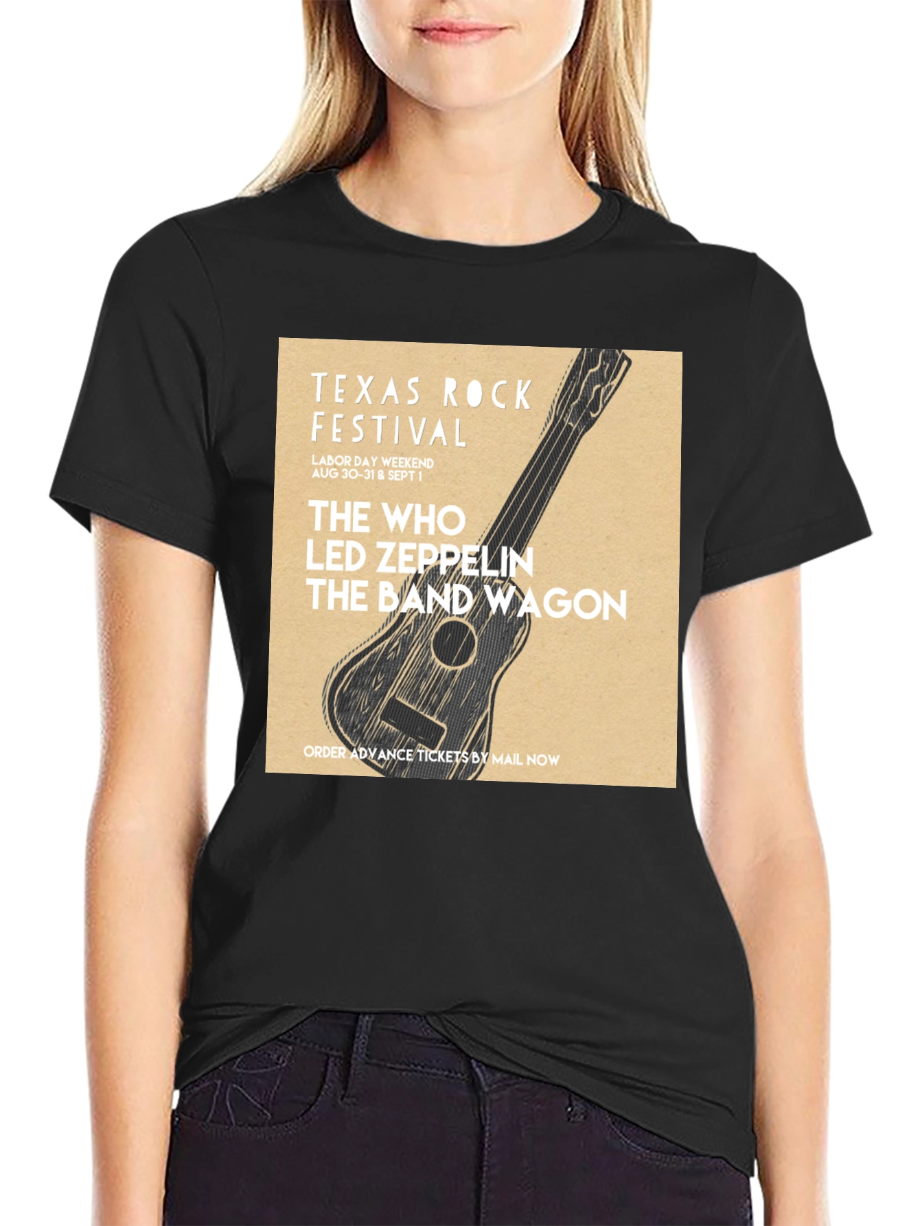Black Texas Rock Festival T-Shirt: The Who, Led Zeppelin, Band Wagon view 2