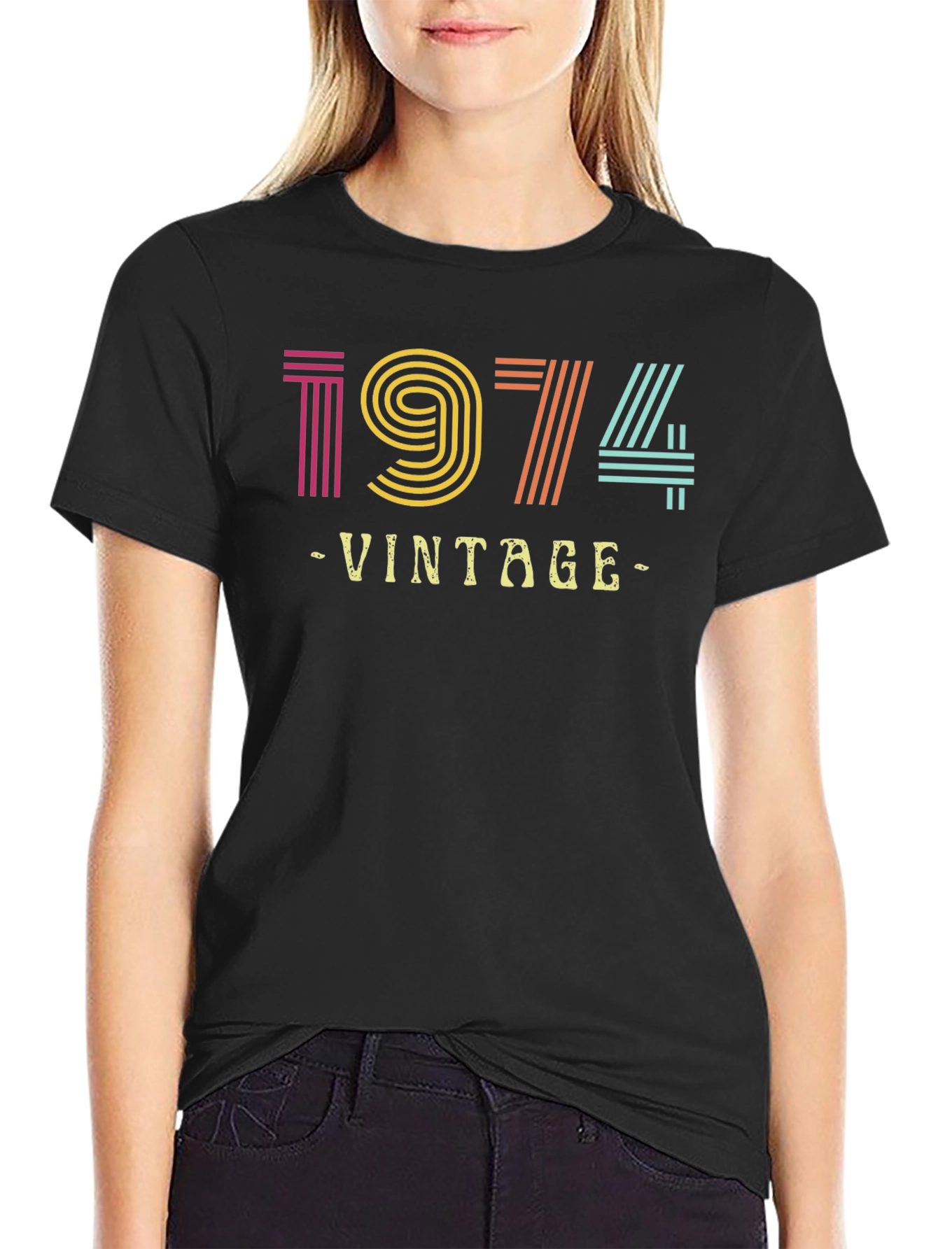 Black Vintage 1974 Graphic Tee - Retro Birthday Shirt view 2