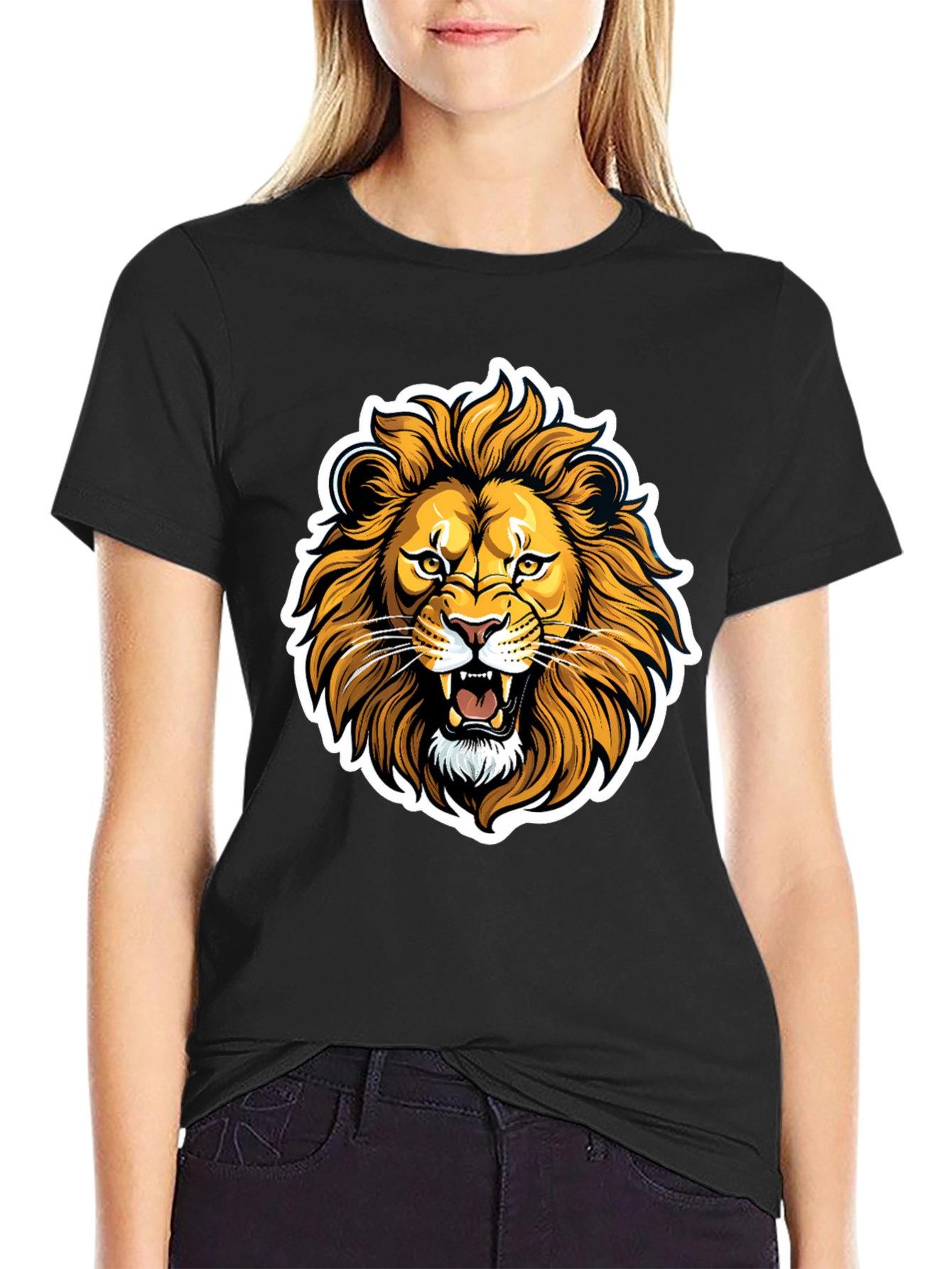 Black Lion Graphic Black T-Shirt - Fierce Animal Design view 2