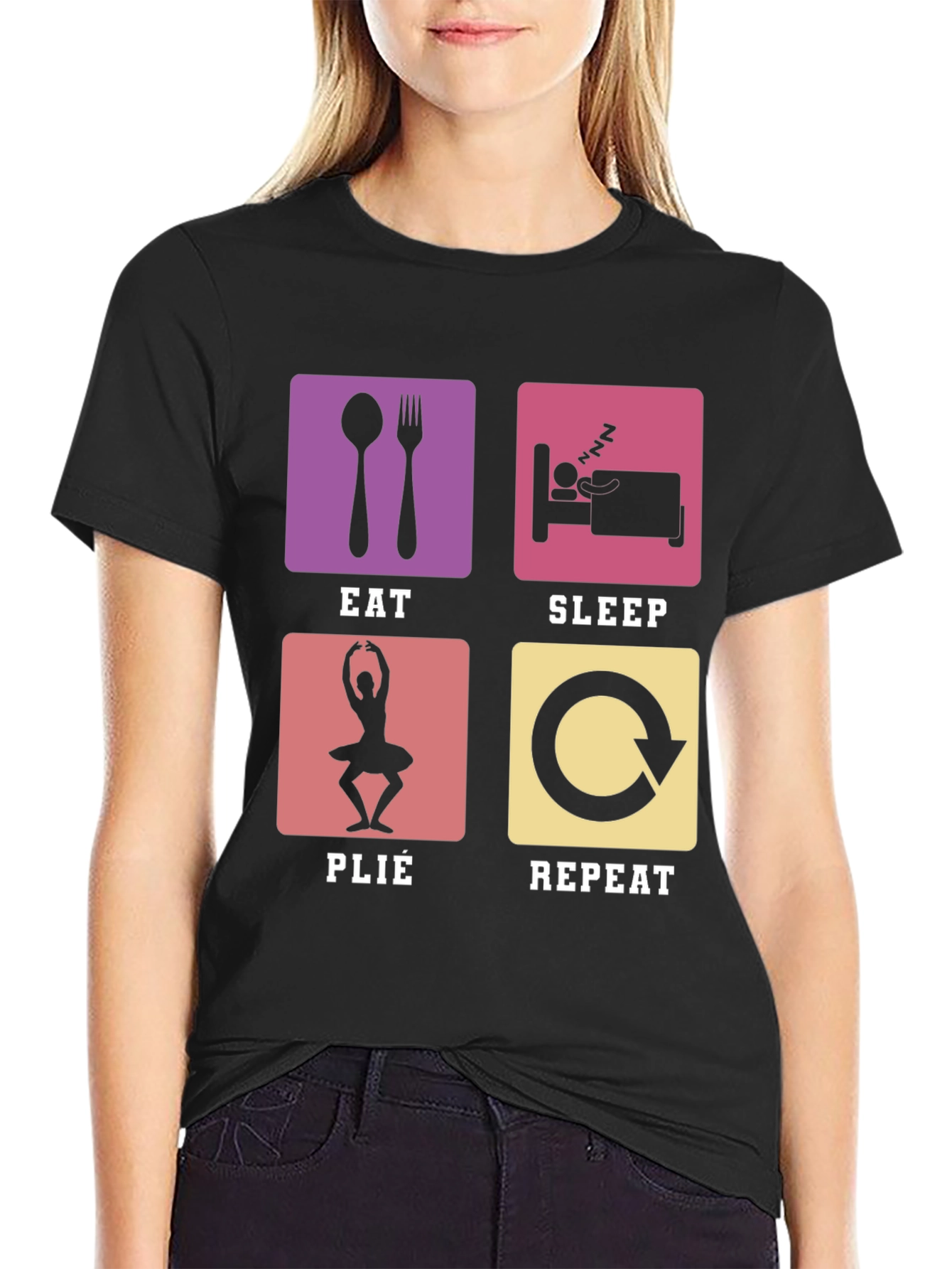 Black Eat Sleep Plie Repeat T-Shirt - Ballet Dancer Gift view 2