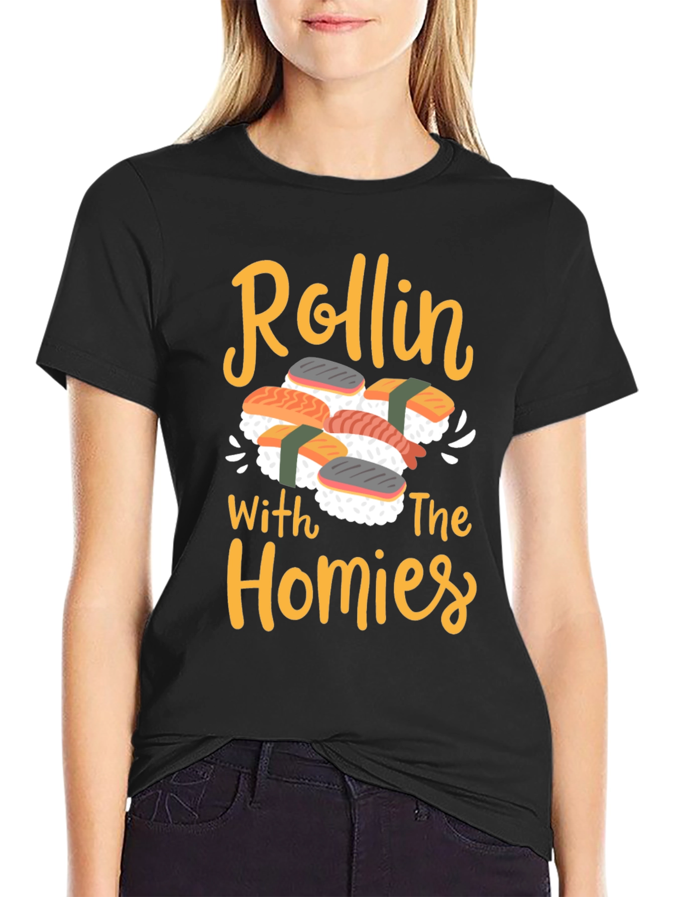 Black Rollin' With The Homies Sushi Graphic Tee view 2