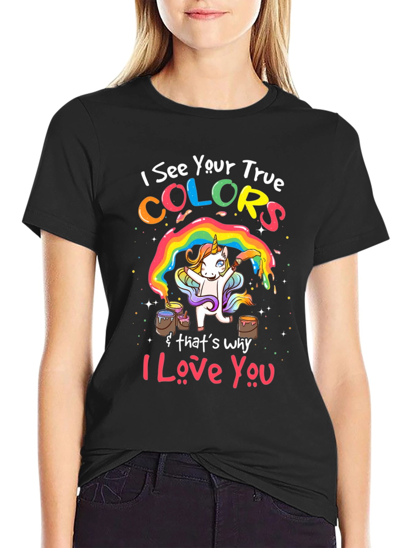 Black True Colors Unicorn Graphic Tee view 2