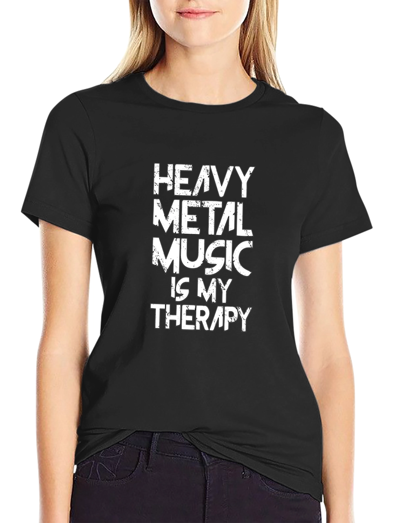 Black Heavy Metal Music Therapy Tee - Black Graphic T-Shirt view 2
