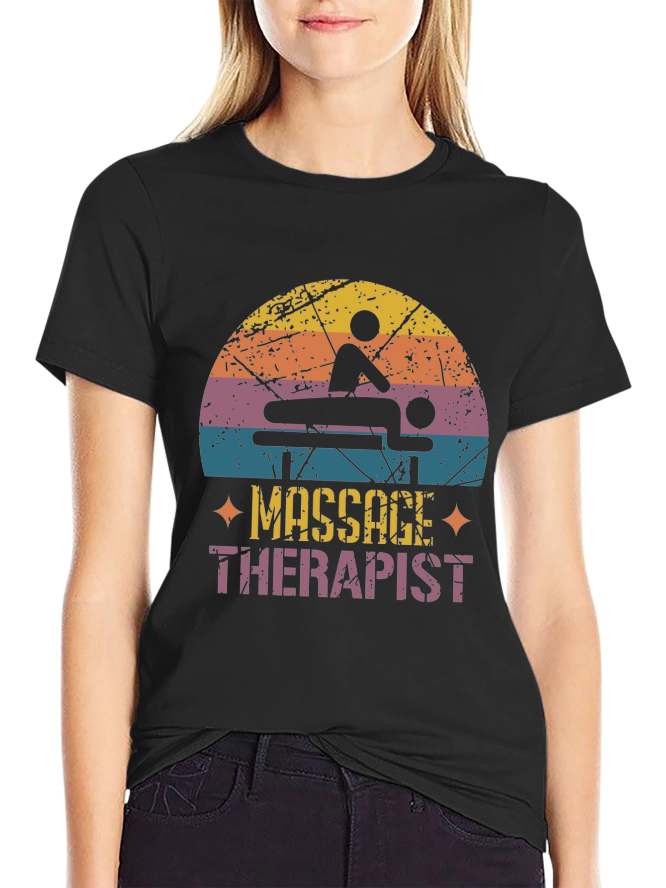 Black Massage Therapist Retro T-Shirt view 2