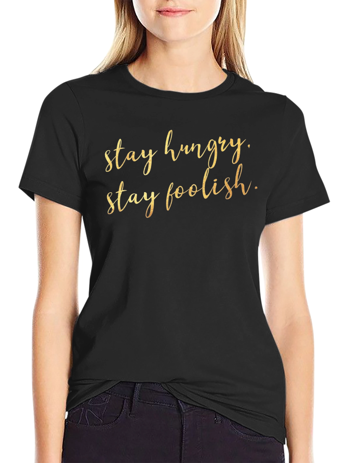 Black Stay Hungry Stay Foolish T-Shirt - Stylish Graphic Tee view 2