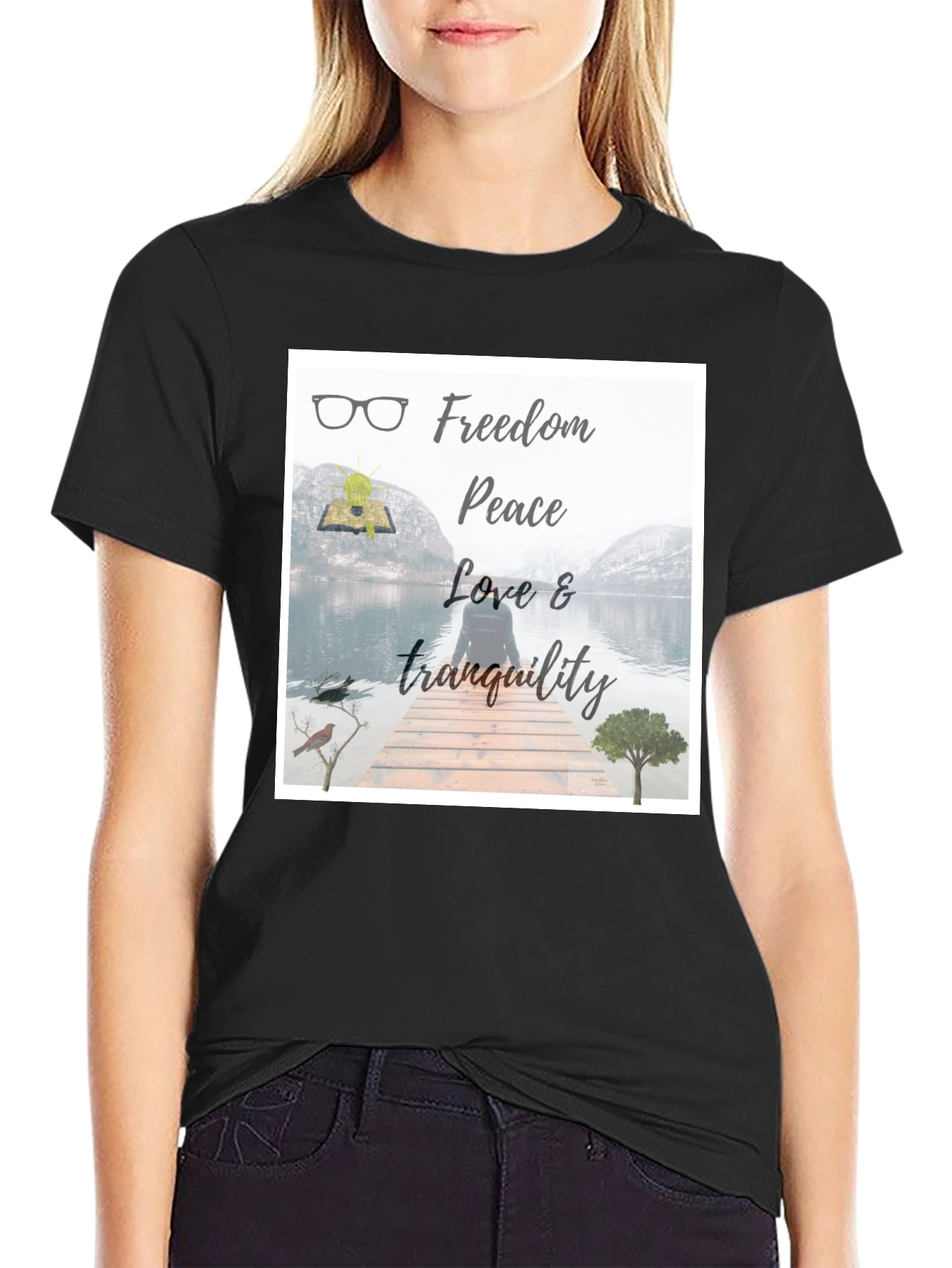 Black Freedom & Peace T-Shirt: Nature Inspired Design view 2