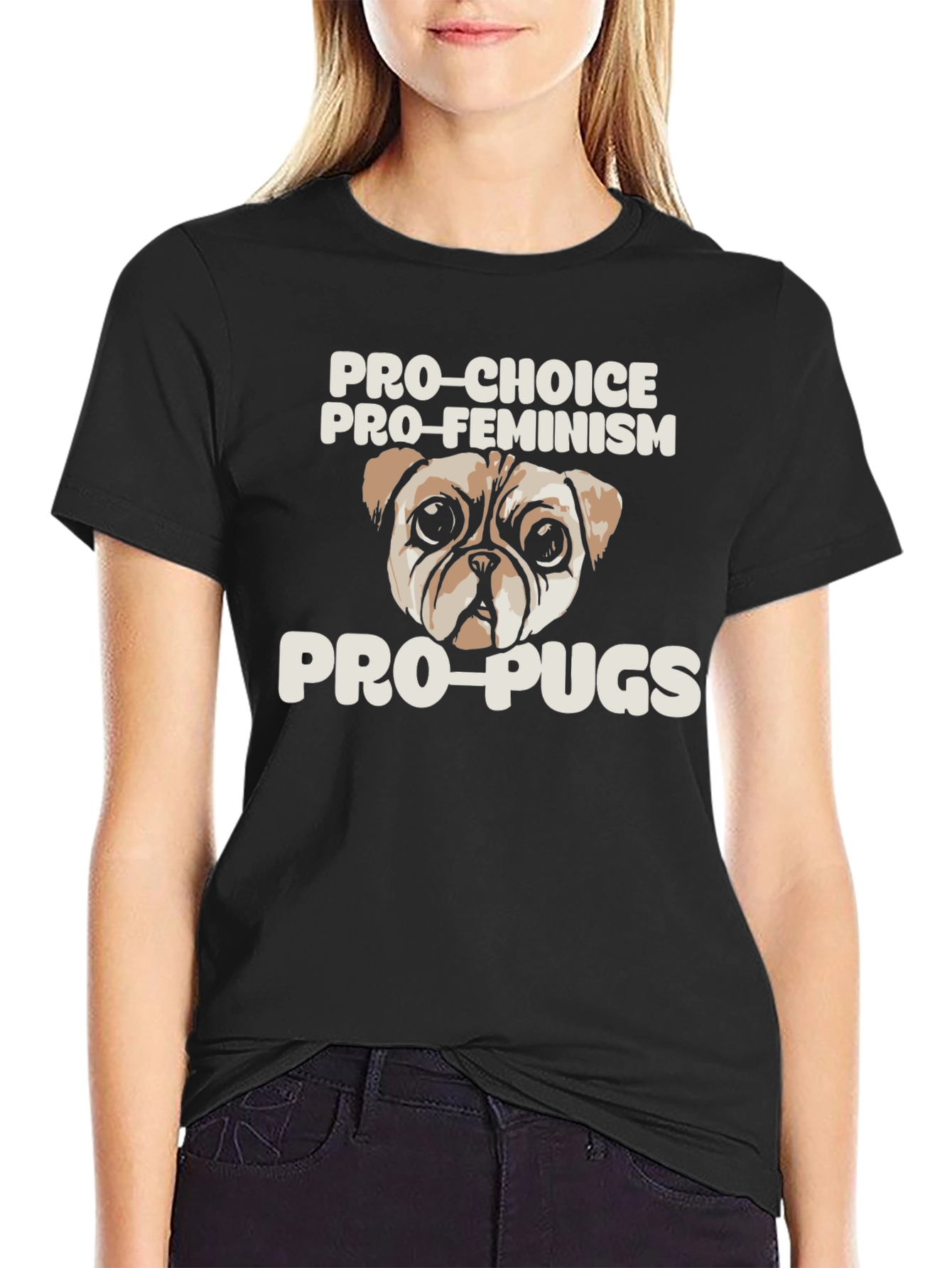Black Pro-Choice Pro-Feminism Pro-Pugs Graphic Tee view 2