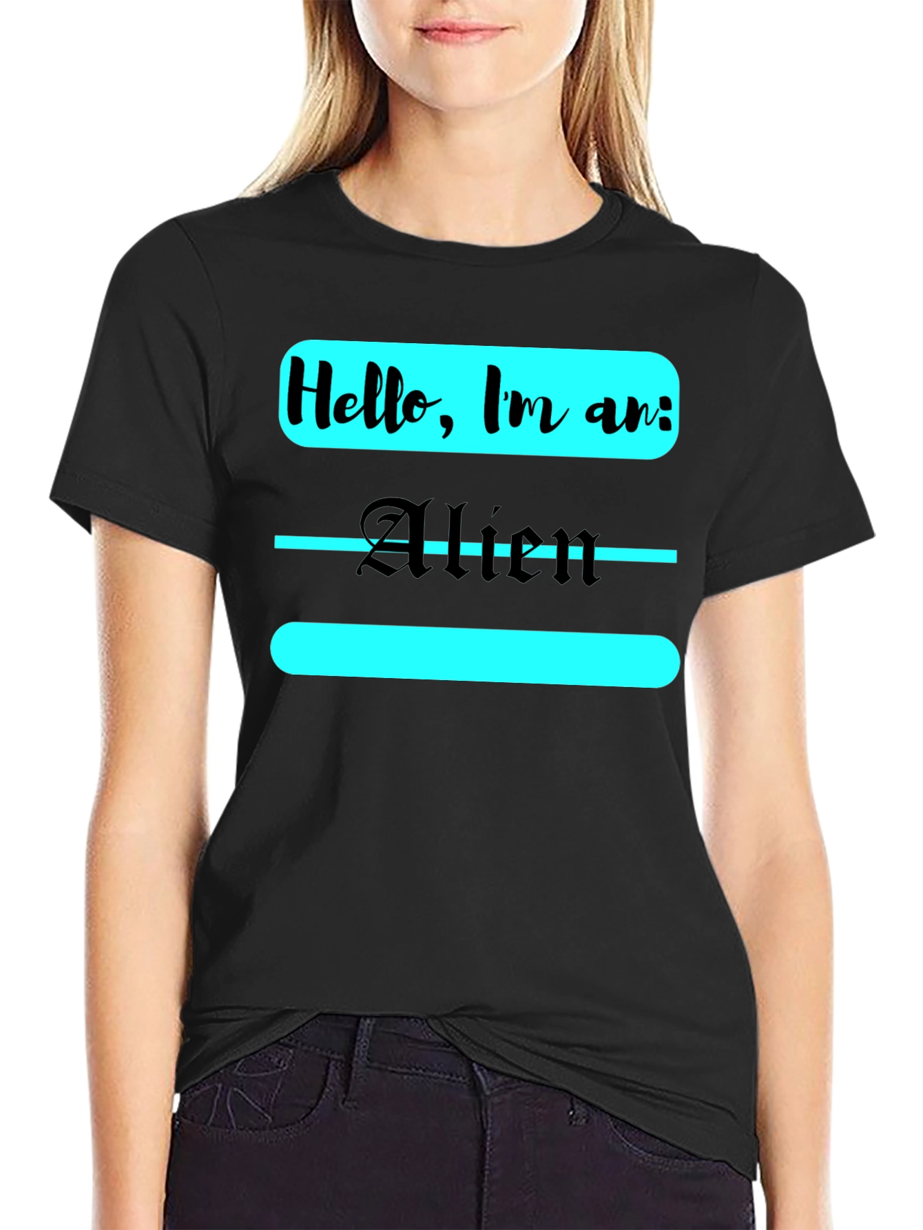 Black Hello, I'm an Alien T-Shirt view 2