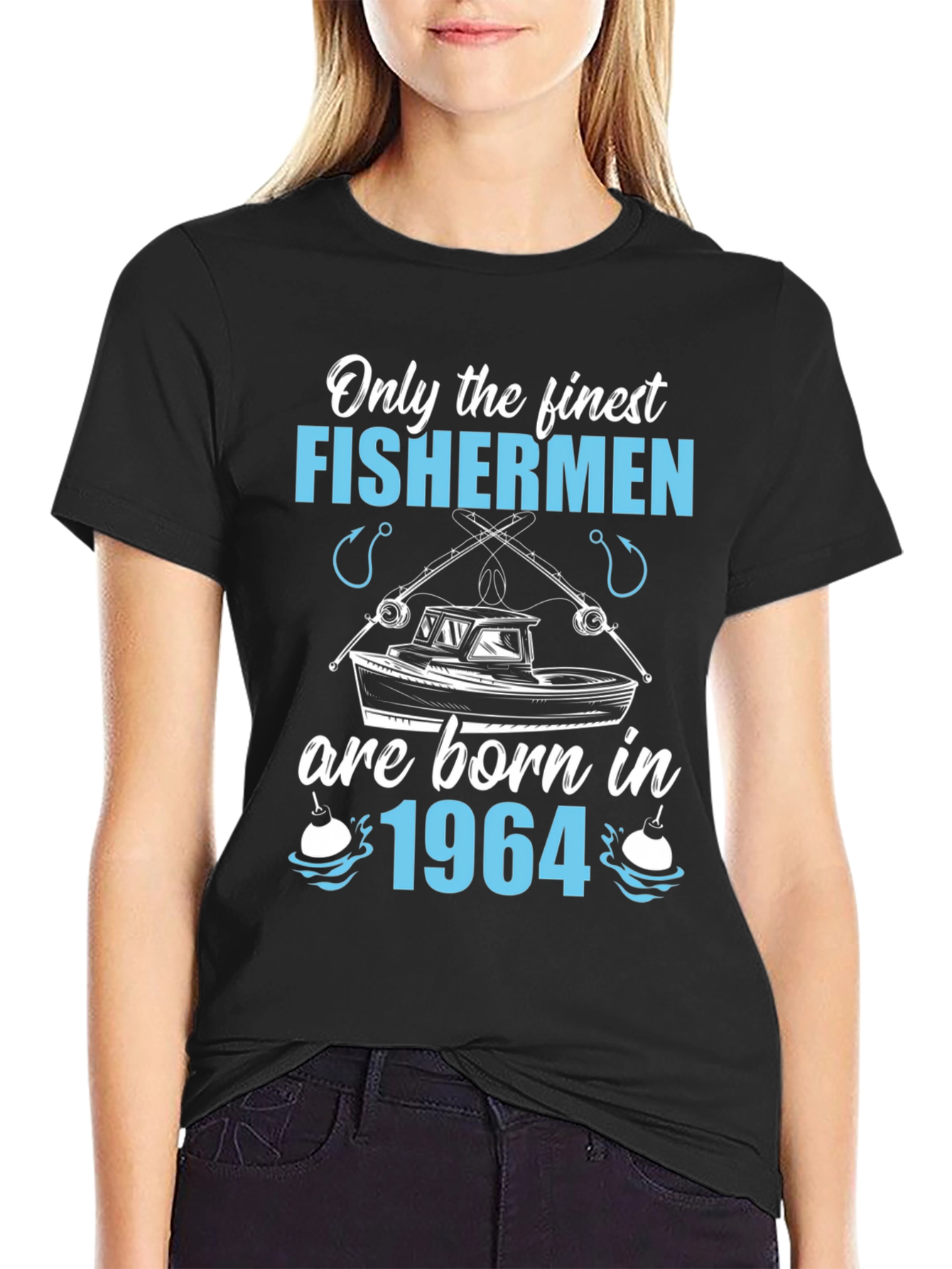 Black Finest Fishermen Born in 1964 T-Shirt view 2