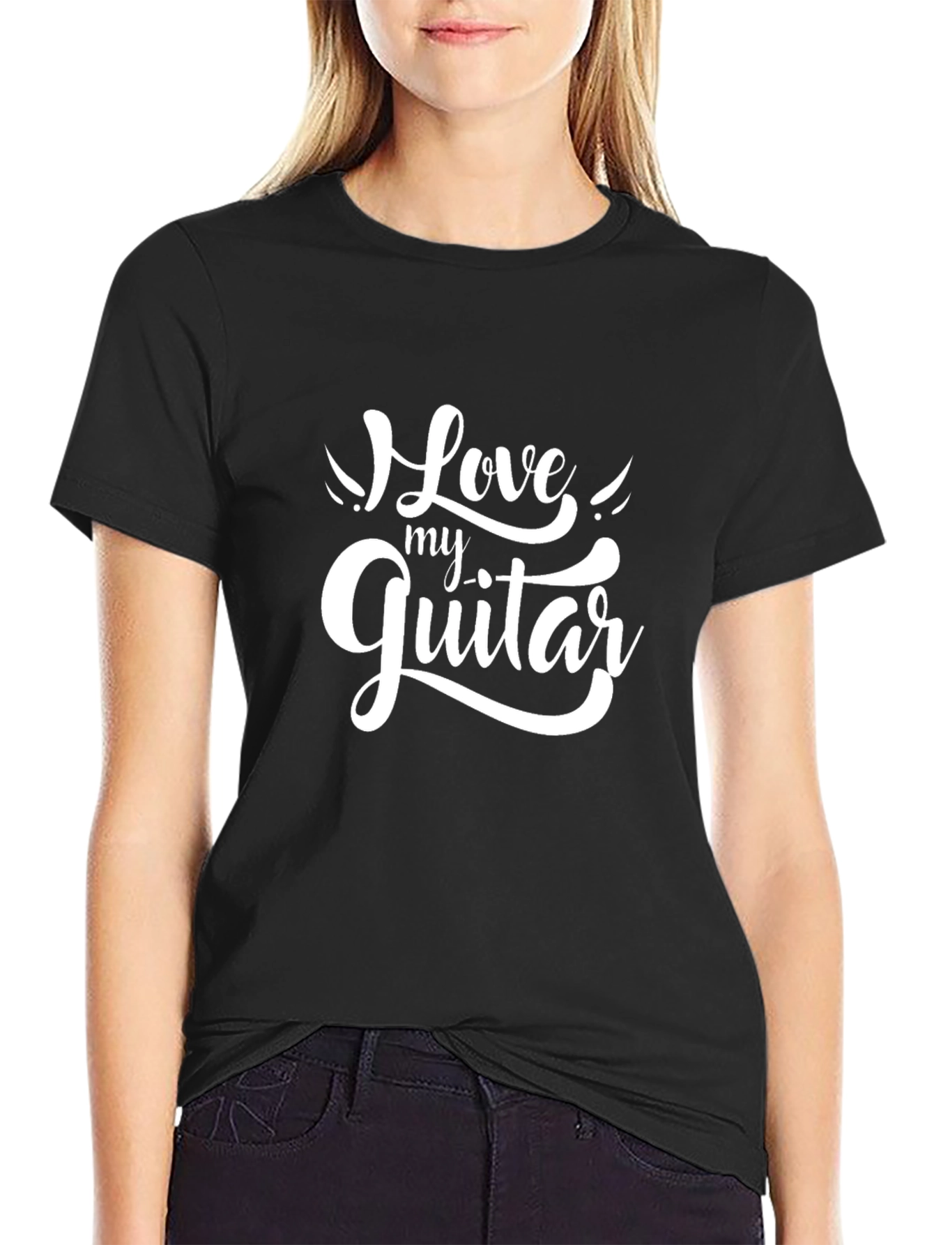 Black Love My Guitar Graphic T-Shirt - Black Cotton Tee view 2