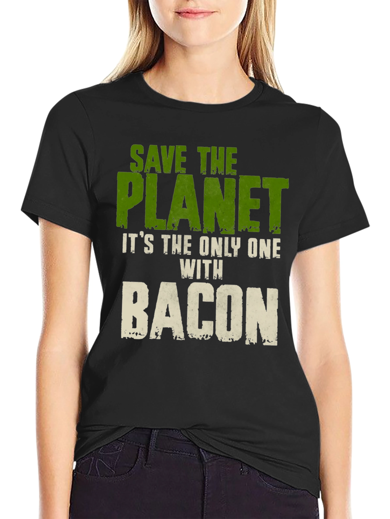 Black Save The Planet Bacon Graphic T-Shirt view 2