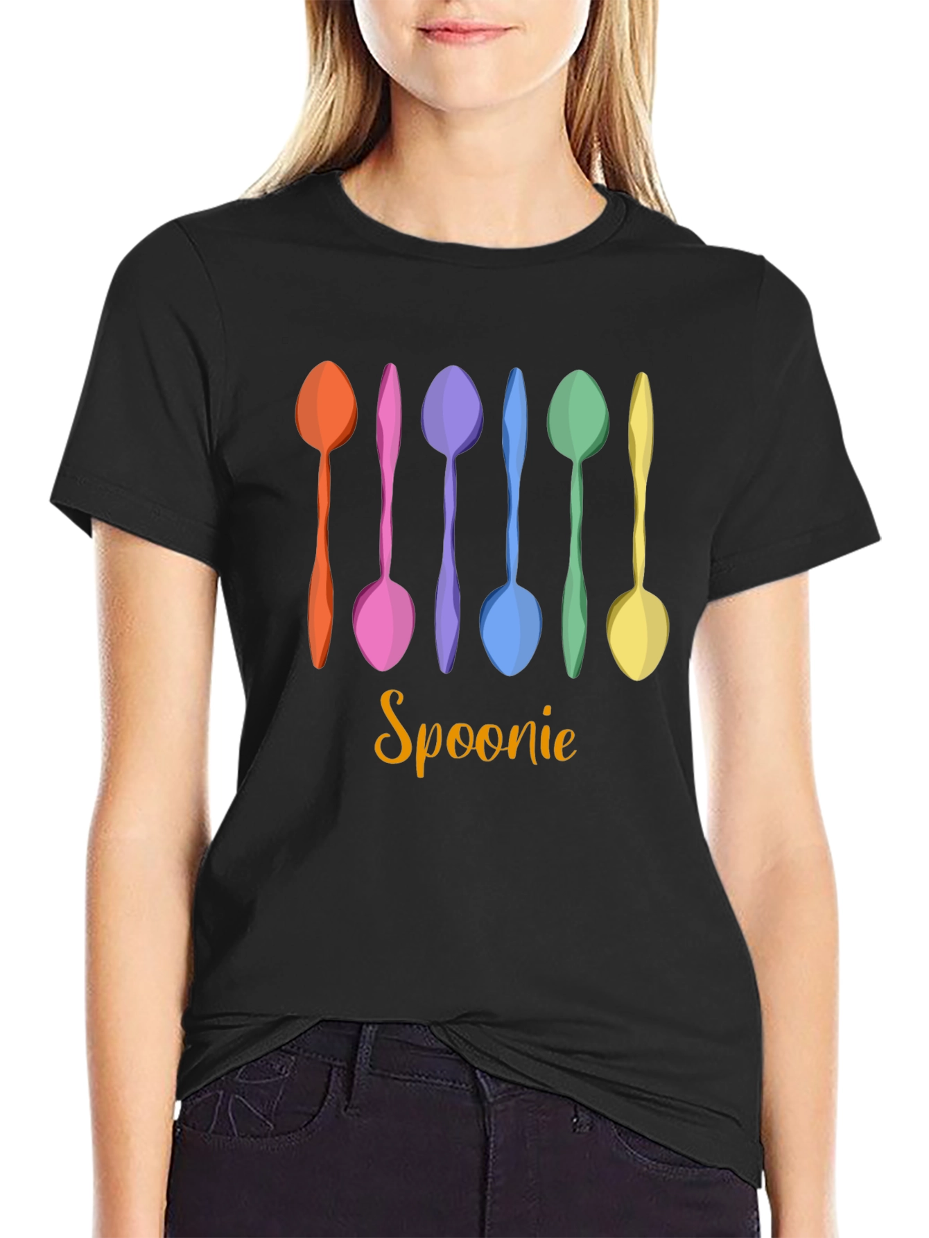 Black Spoonie T-Shirt - Colorful Spoon Design view 2