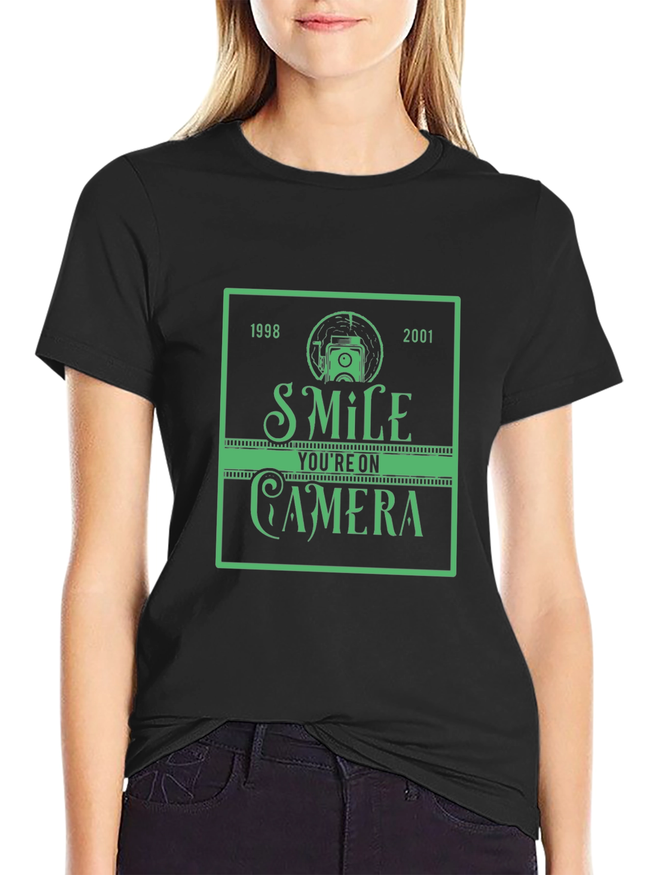 Black Smile You're on Camera Black T-Shirt view 2