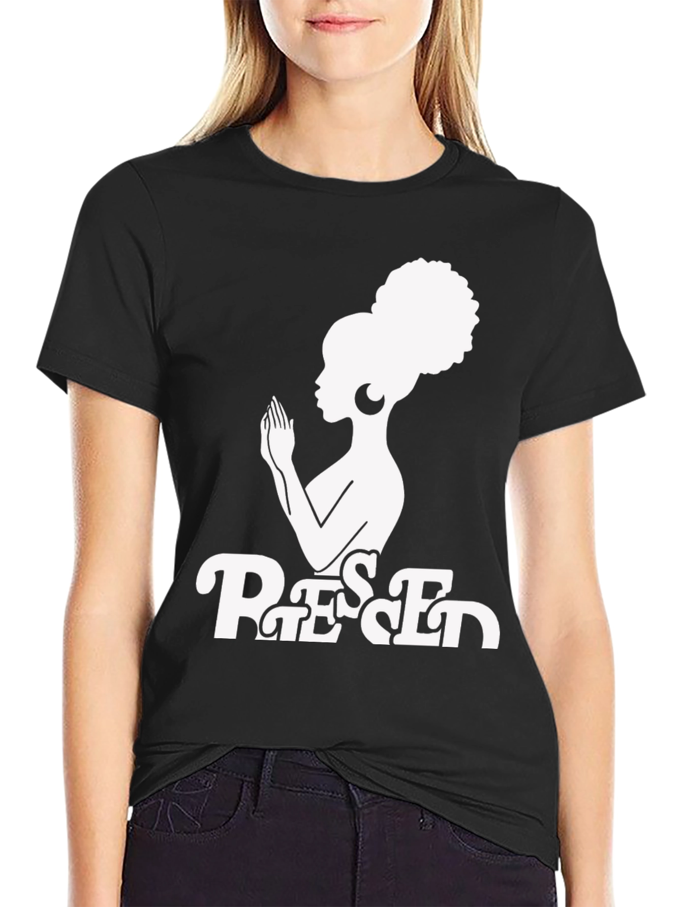 Black Blessed Graphic T-Shirt - Afro Woman Design view 2