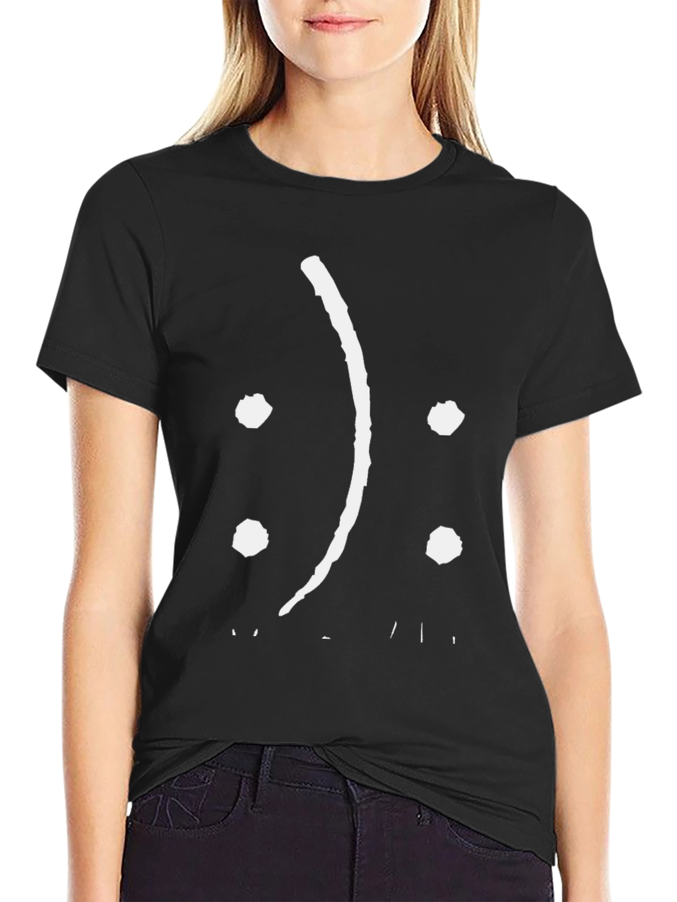 Black Sad Face Graphic Tee - Black Cotton Comfort view 2