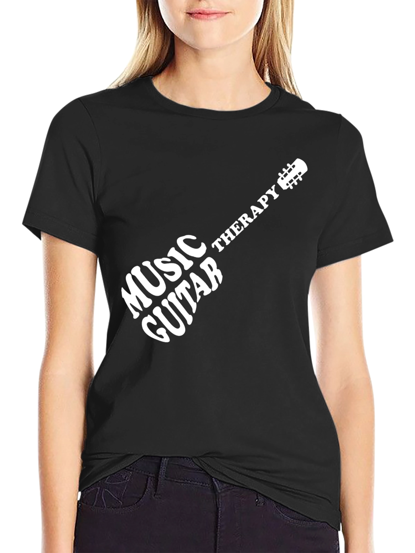 Black Music Therapy Guitar Graphic Tee - Black view 2