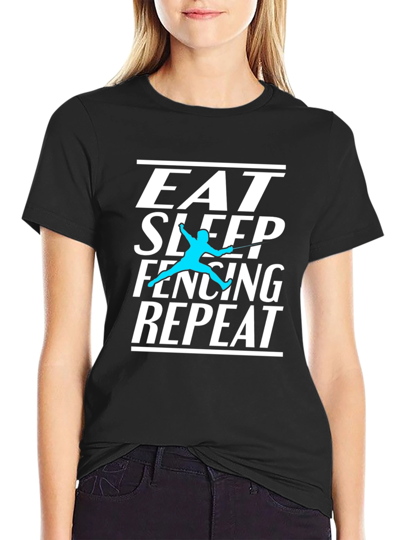 Black Eat Sleep Fencing Repeat Black T-Shirt view 2