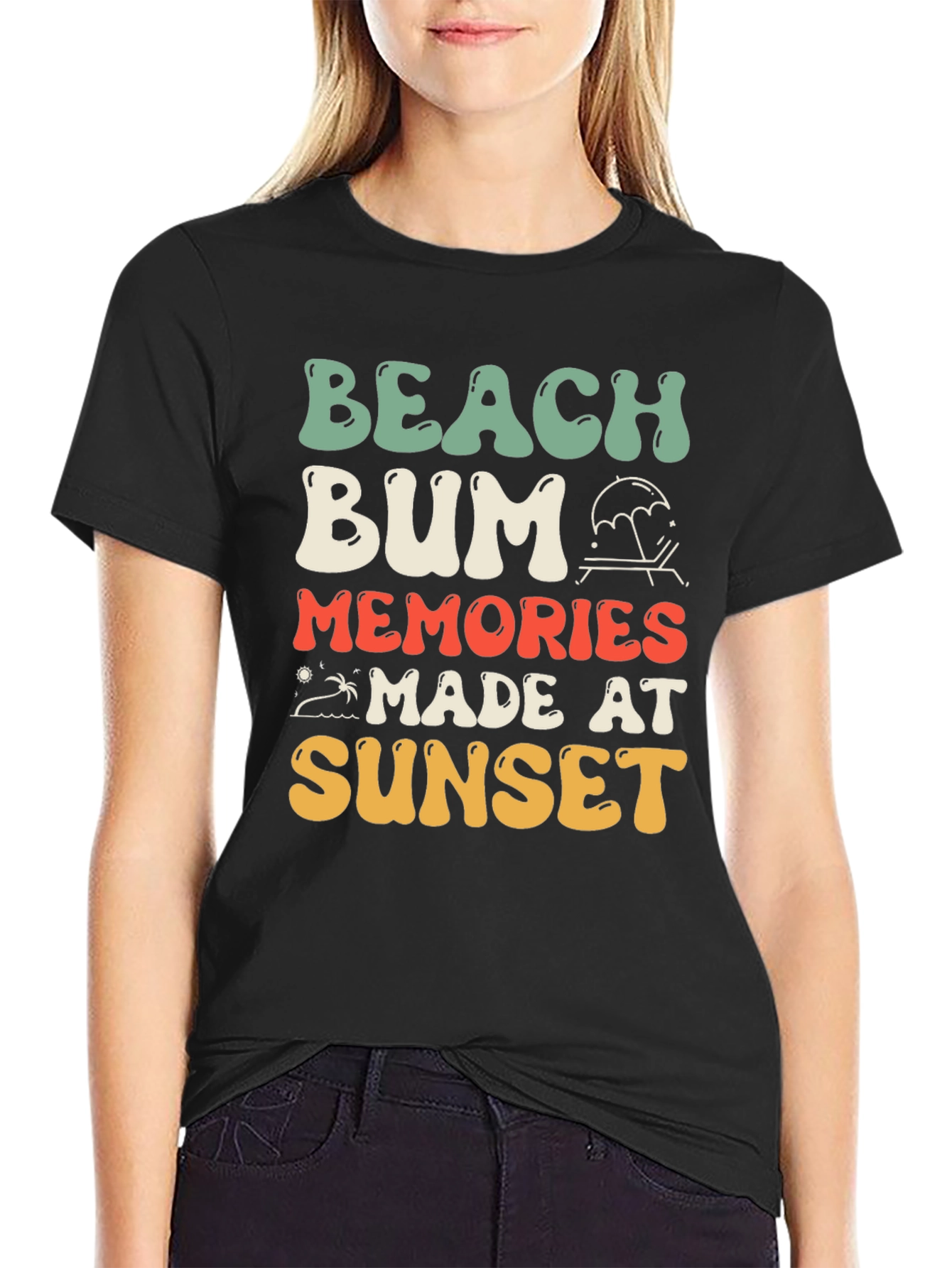 Black Beach Bum Sunset Memories T-Shirt view 2