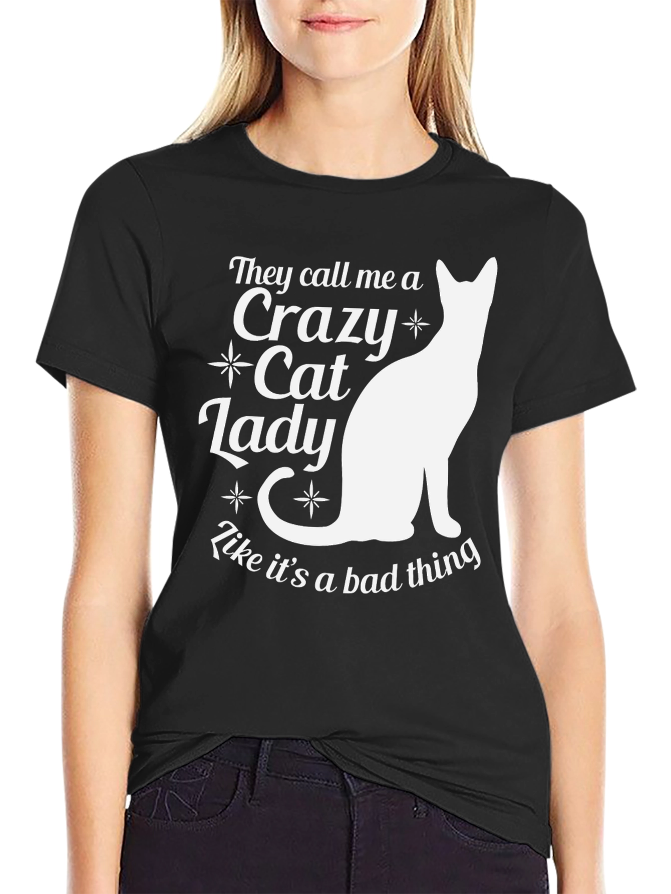 Black Crazy Cat Lady T-Shirt - Funny Cat Lover Tee view 2