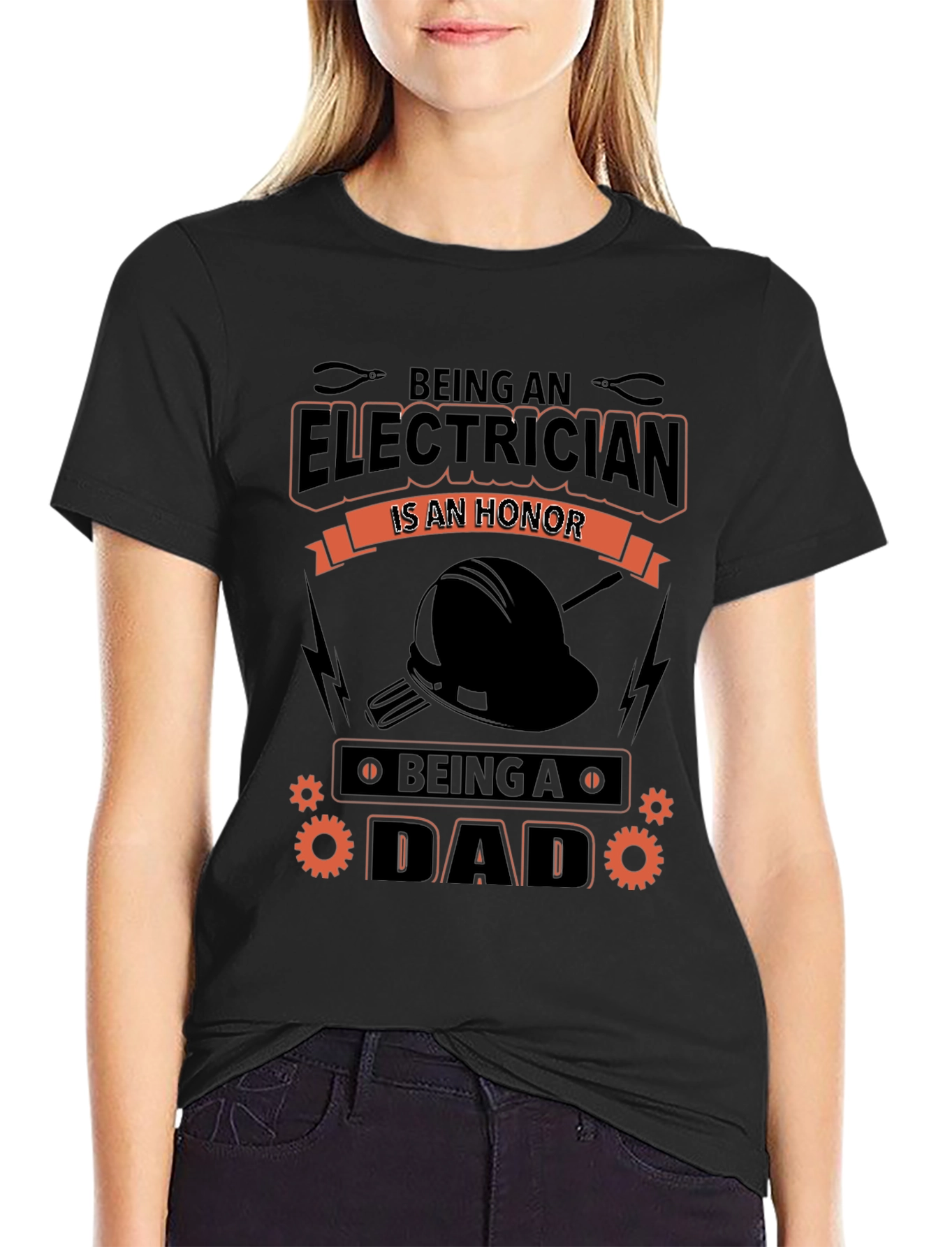 Black Electrician Dad Black T-Shirt view 2