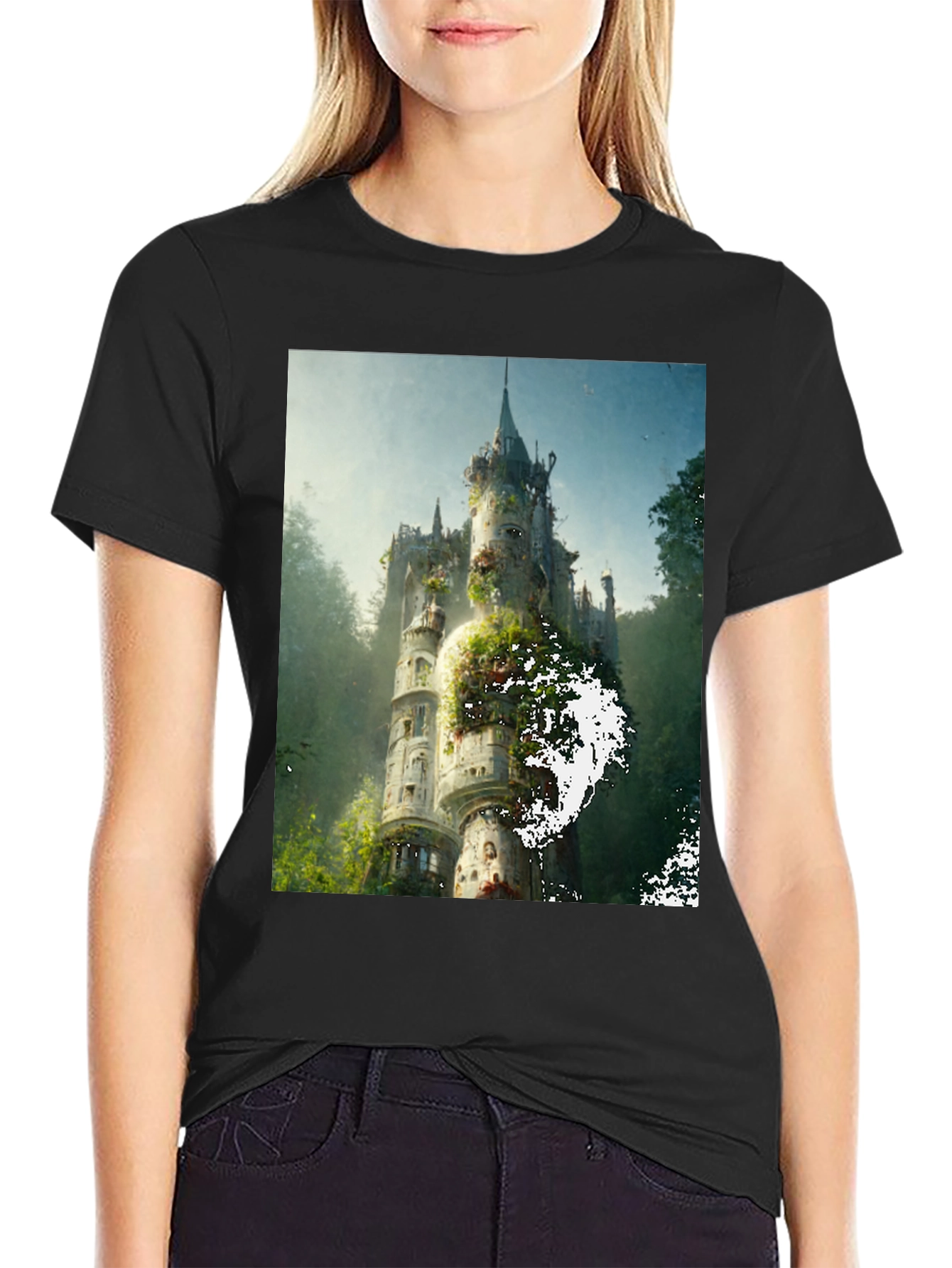 Black Enchanted Castle Graphic Tee - Black Cotton Comfort view 2