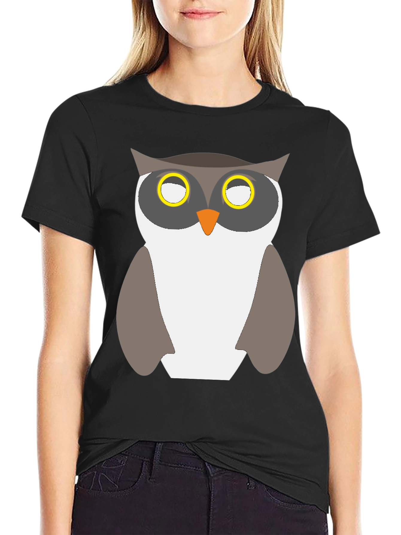 Black Owl Graphic Print Black T-Shirt view 2