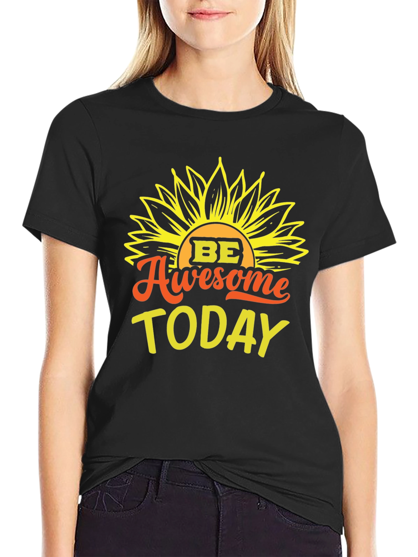 Black Be Awesome Today Sunflower Graphic Tee - Black view 2