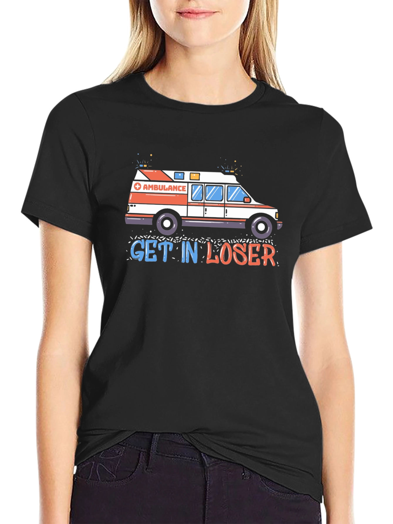 Black Get in Loser Ambulance Tee view 2