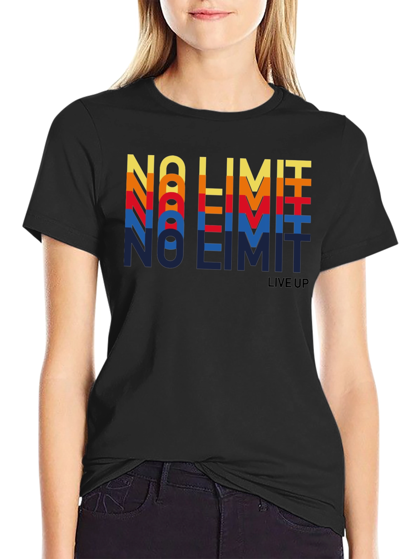 Black Retro "No Limit" Graphic Tee - Vintage Style Shirt view 2