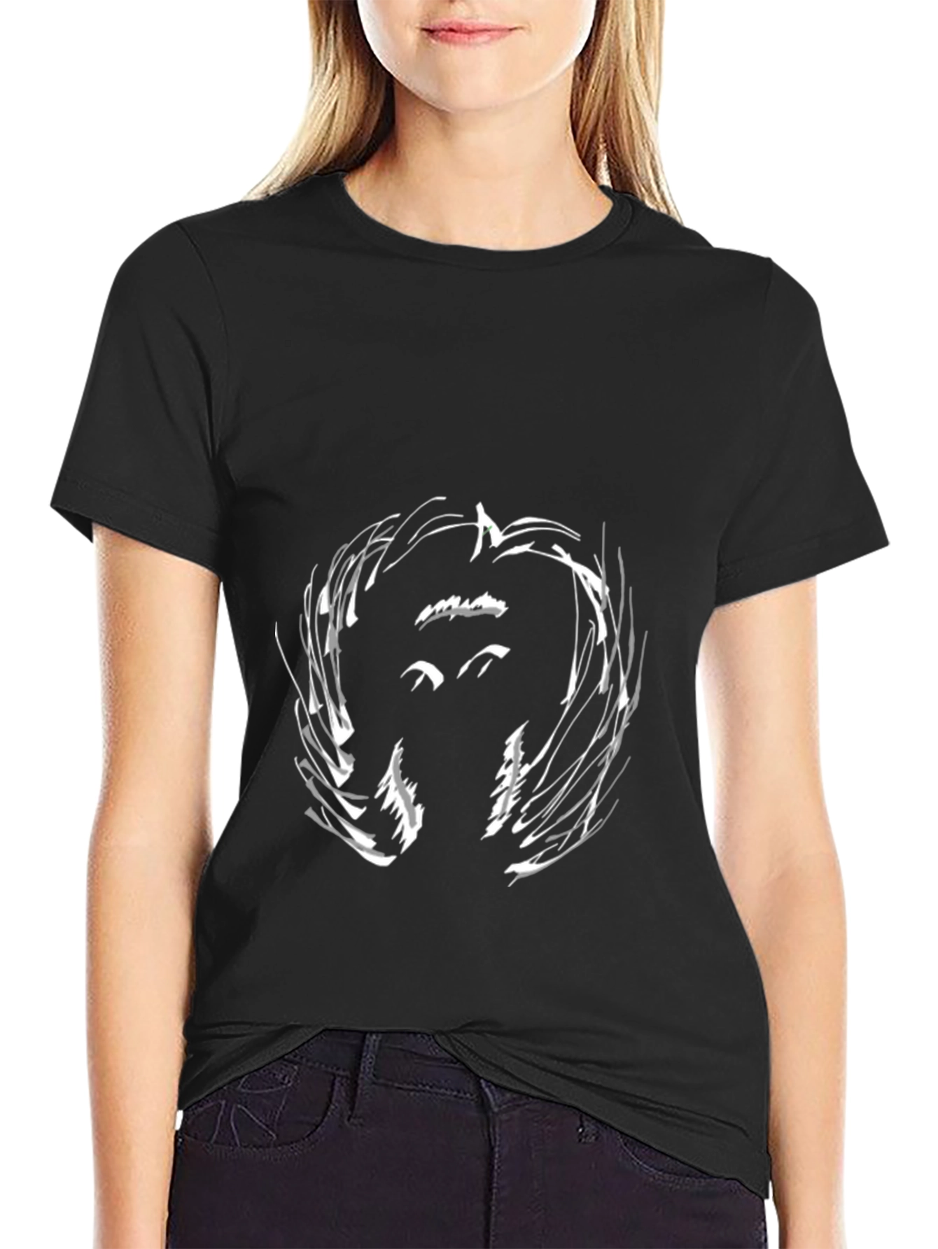 Black Abstract Face Black T-Shirt view 2