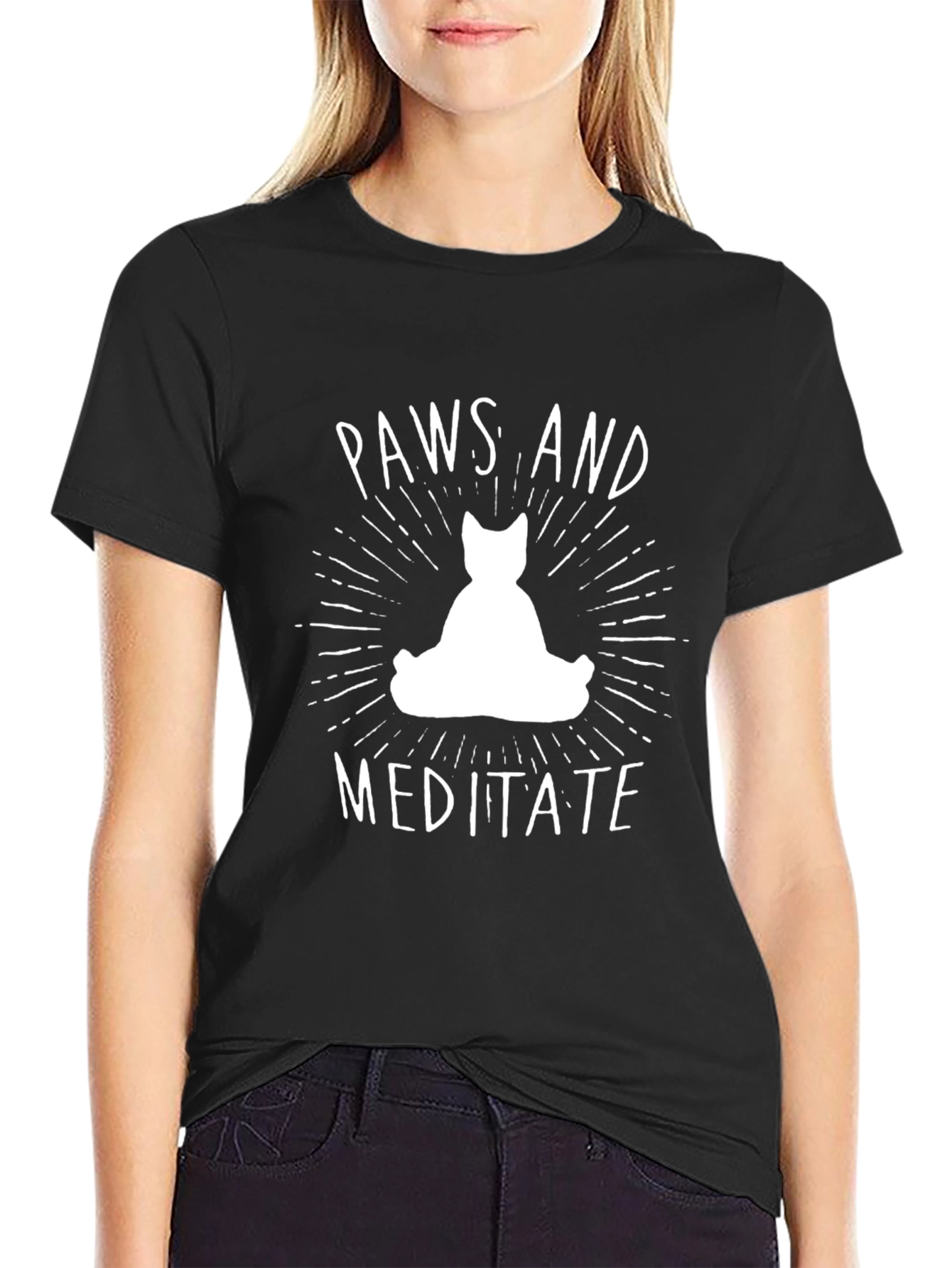 Black Paws and Meditate Black T-Shirt view 2