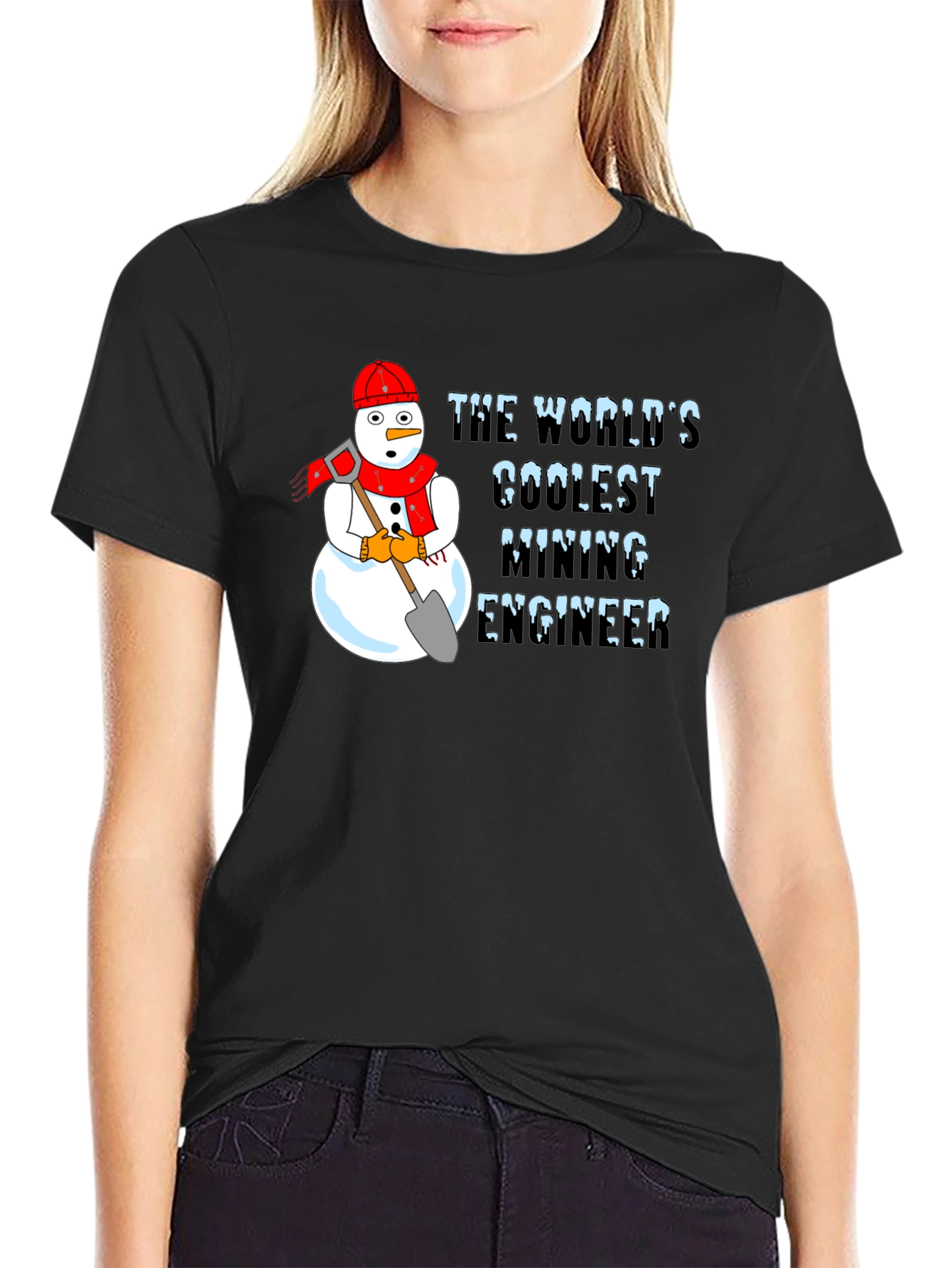 Black Coolest Mining Engineer Snowman Graphic T-Shirt view 2