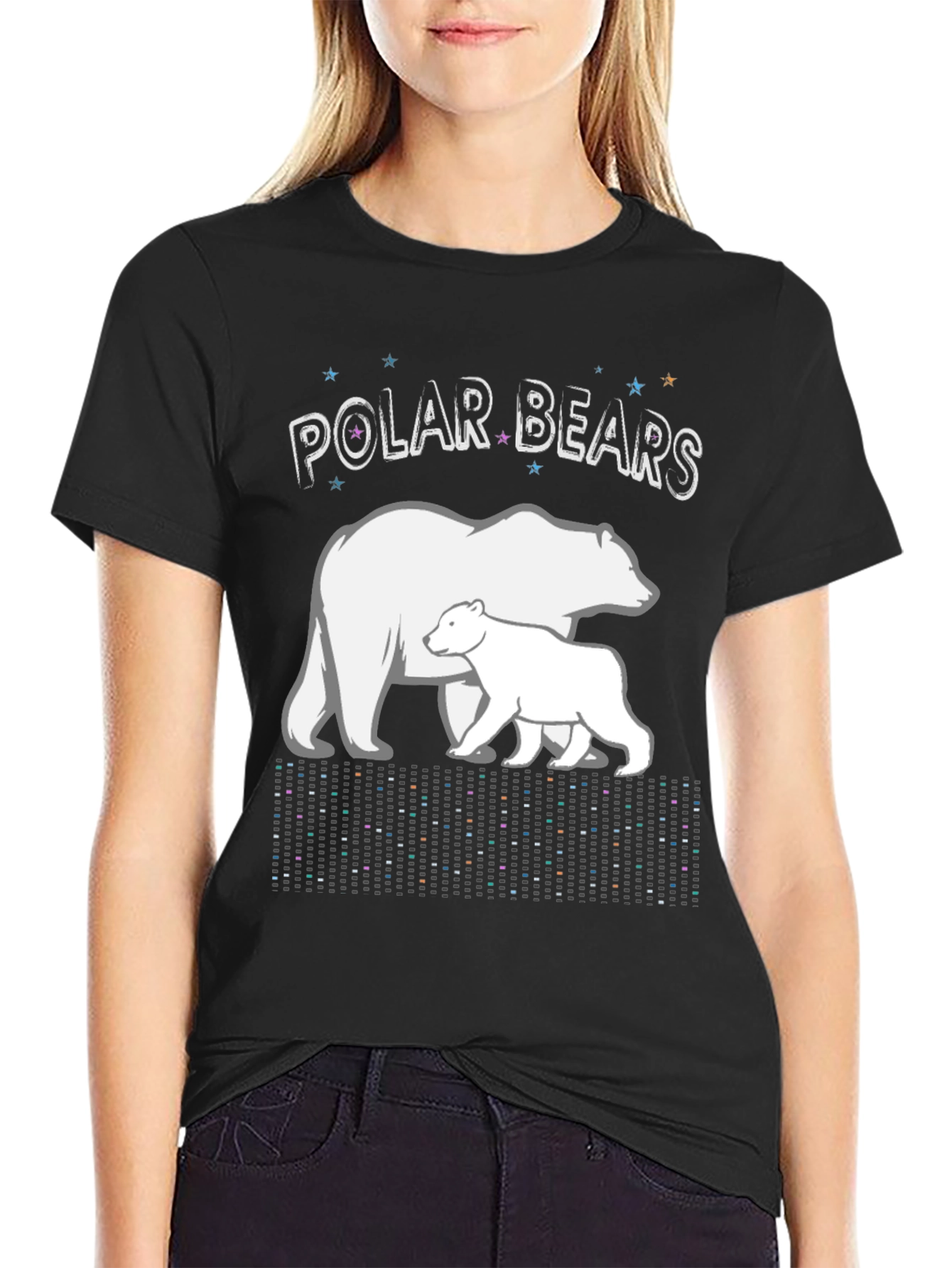 Black Polar Bears Graphic Print Black T-Shirt view 2