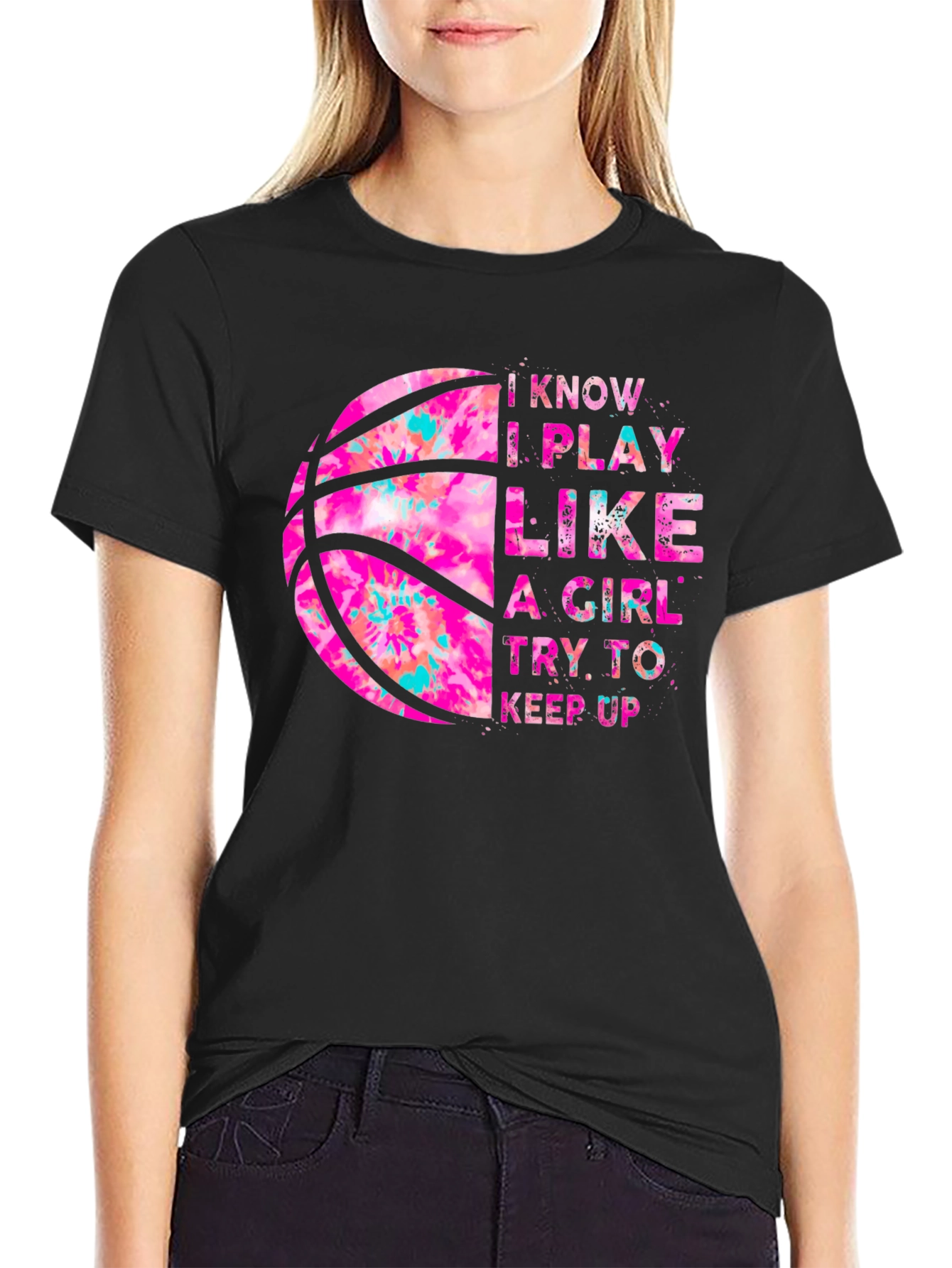 Black I Play Like a Girl Basketball T-Shirt view 2